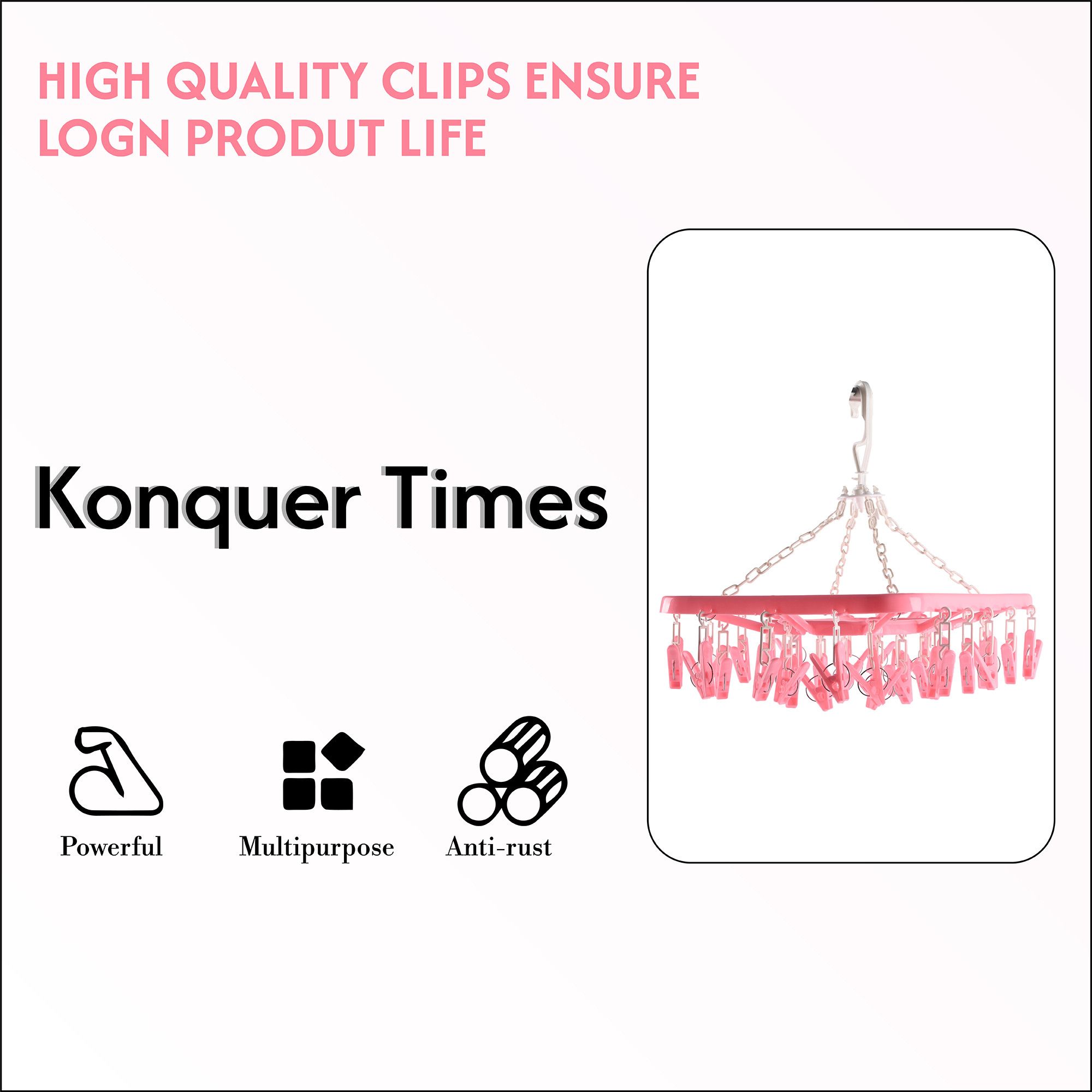 Kuber Industries 360 Rotatable Plastic Hanging Clothes Drying Stand with 32 Clips  Space-Saving  Convenient Clothes Stand for Drying - Ideal for Baby Clothes Socks  Delicates  Pink