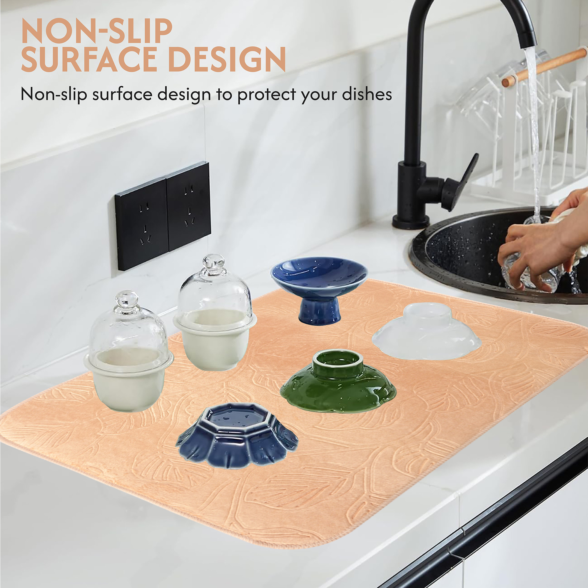 Kuber Industries 38x50 Soft Microfiber Dish Drying Mat for Kitchen  Machine Washable  Quick Drying Water Absorbing Mat for Kitchen Dishes Utensils  Crockery  Embossed Design - Cream