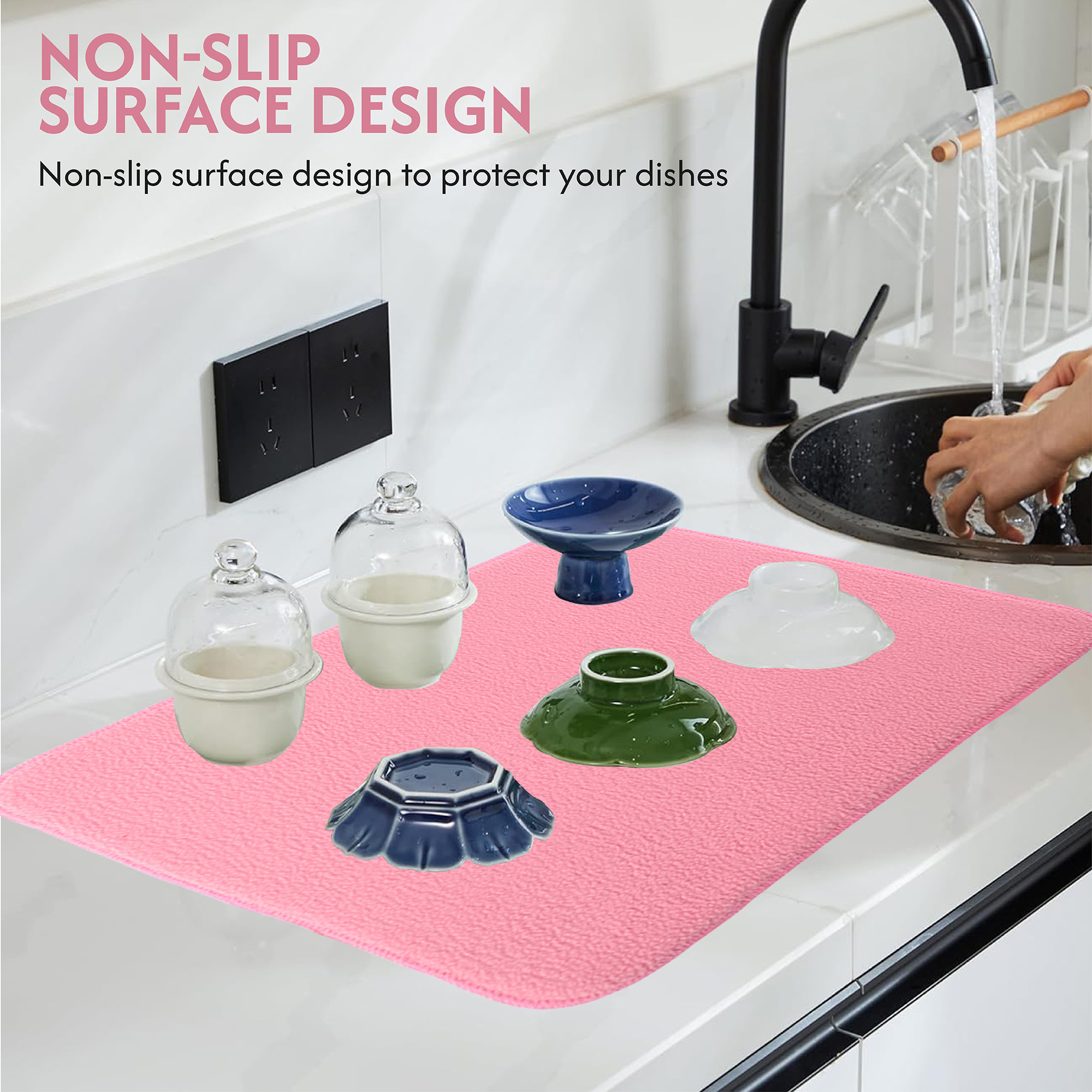 Kuber Industries 38x50 Soft Microfiber Dish Drying Mat for Kitchen  Machine Washable  Quick Drying Water Absorbing Mat for Kitchen Dishes Utensils  Crockery  Aesthetic Design - Pink