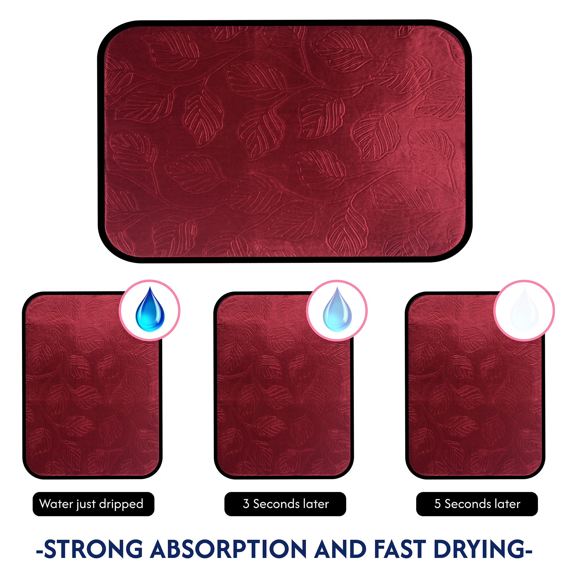 Kuber Industries 38x50 Soft Microfiber Dish Drying Mat for Kitchen  Machine Washable  Quick Drying Water Absorbing Mat for Kitchen Dishes Utensils  Crockery  Embossed Design - Maroon
