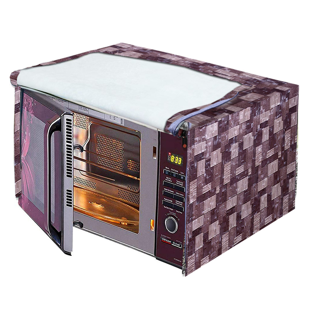 Kuber Industries 3D Checkered Design PVC Microwave Oven Full Closure Cover for 20 Litre (Brown)