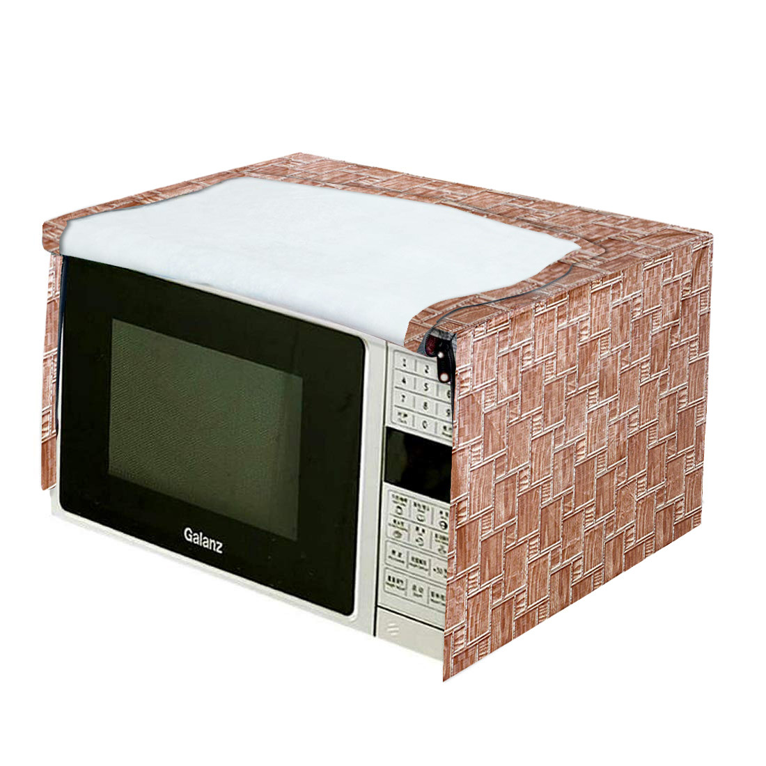 Kuber Industries 3D Checkered Design PVC Microwave Oven Full Closure Cover for 20 Litre (Light Brown)