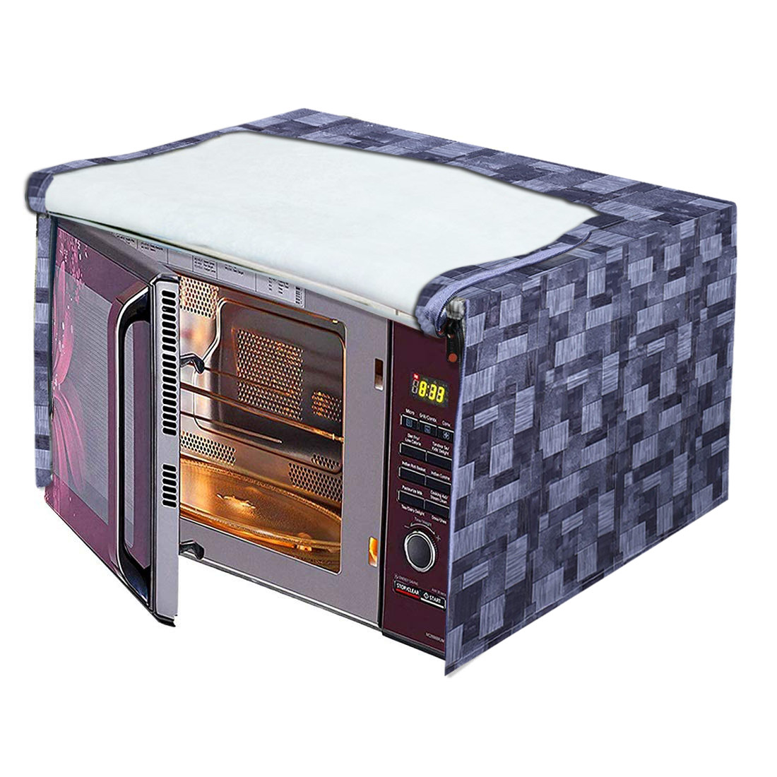 Kuber Industries 3D Checkered Design PVC Microwave Oven Full Closure Cover for 25 Litre (Grey)