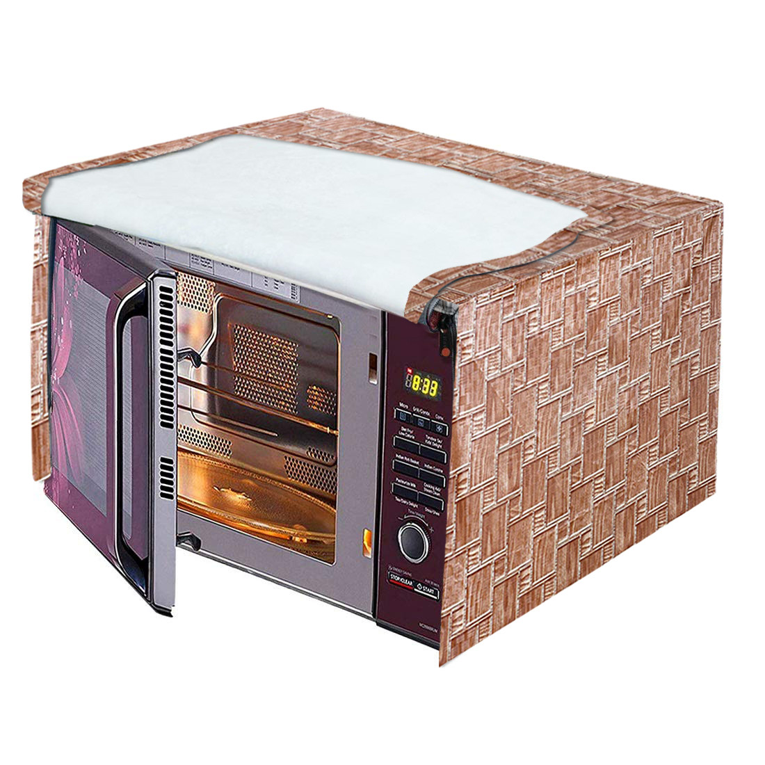 Kuber Industries 3D Checkered Design PVC Microwave Oven Full Closure Cover for 30 Litre (Light Brown)