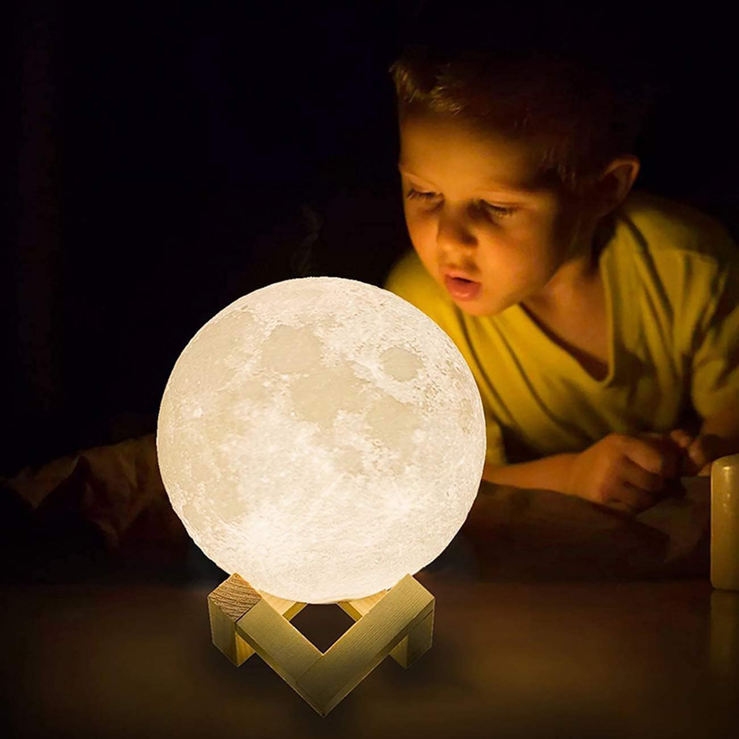 Kuber Industries 3D Moon Lamp  7 Color Changing Moon Lamp  Chargeable Night Lamp for Kids Room  Home Decoration Lamp for Bedroom  Hall  15 cm  White