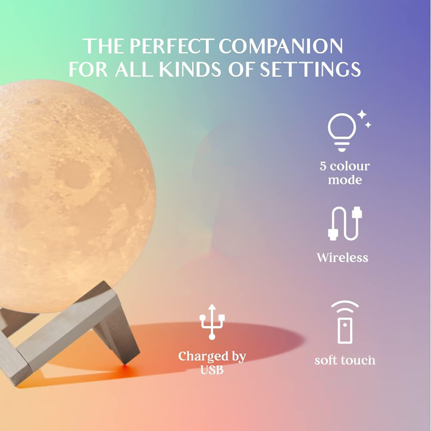 Kuber Industries 3D Moon Lamp  7 Color Changing Moon Lamp  Chargeable Night Lamp for Kids Room  Home Decoration Lamp for Bedroom  Hall  15 cm  White