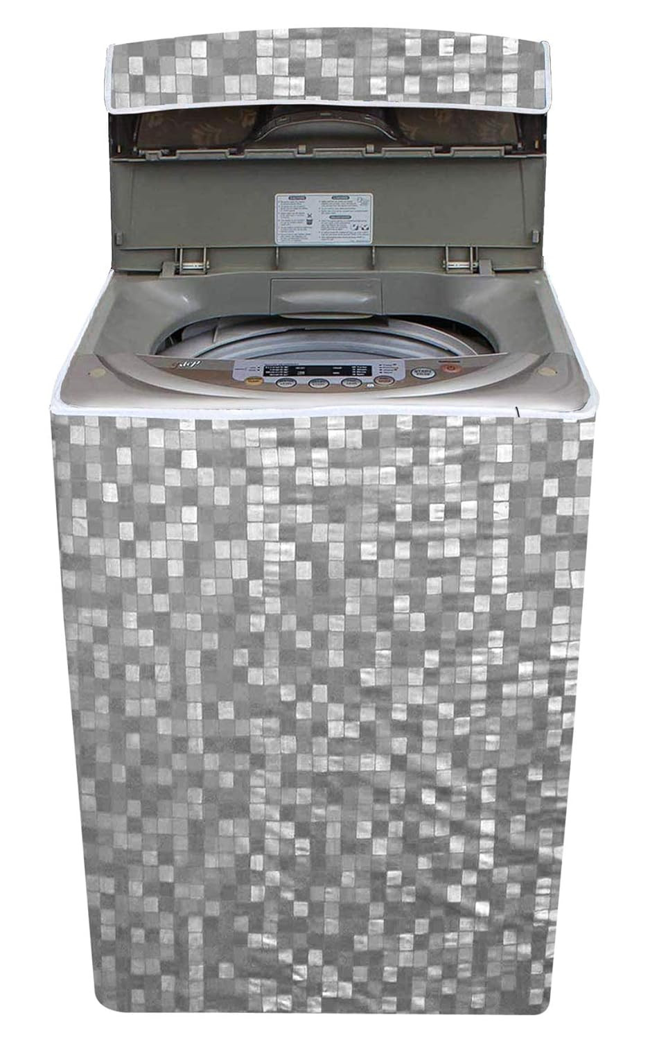 Kuber Industries 3D Square Design PVC Top Load Fully Automatic Washing Machine Cover (Grey) CTKTC33868