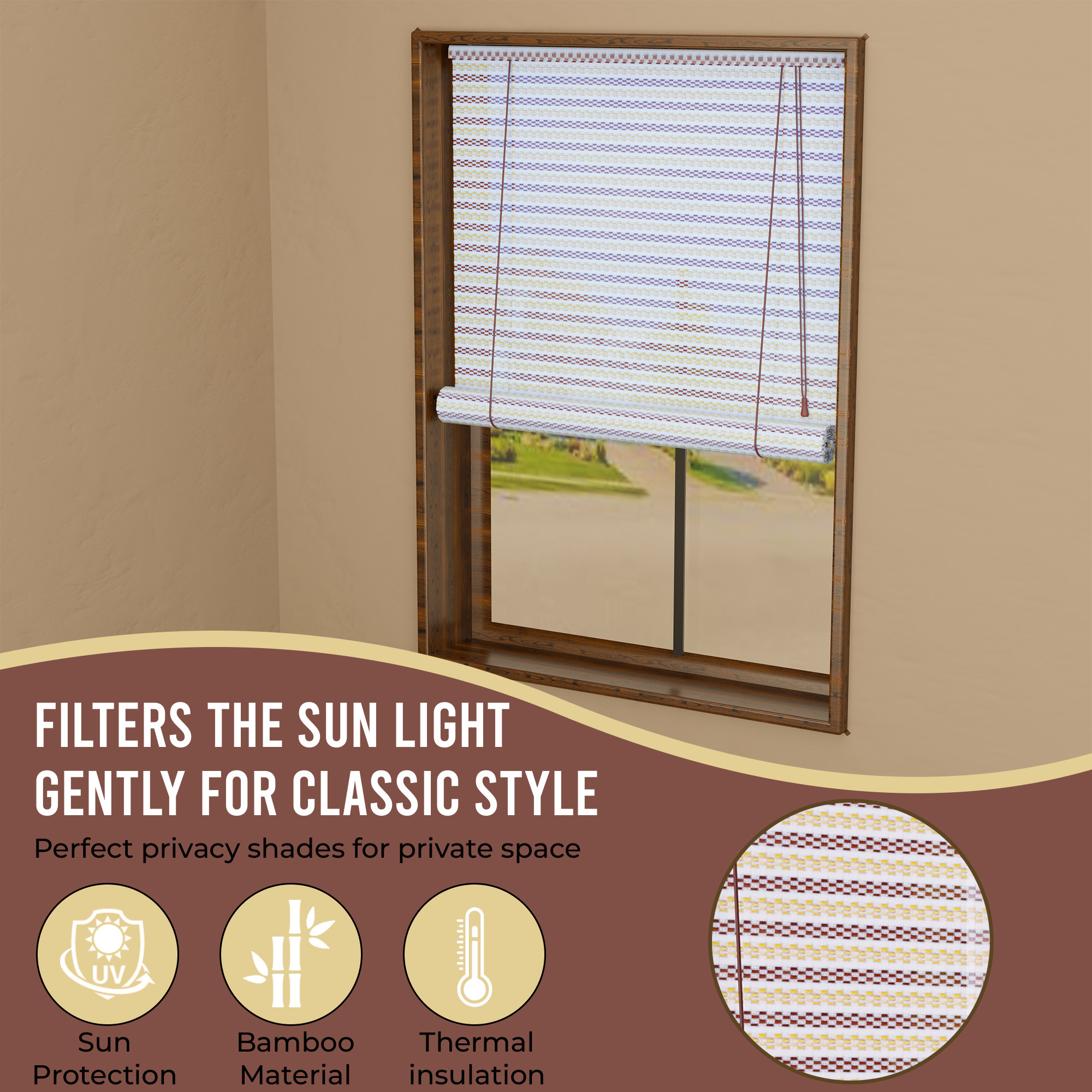 Kuber Industries 3x6 Ft Bamboo Curtains  Sunlight Dust Protection Kitchen Window Blinds for Home  Rope Roller Curtain Bamboo Chik Blinds for Balcony Restaurant Dhaba  Resort  Cream