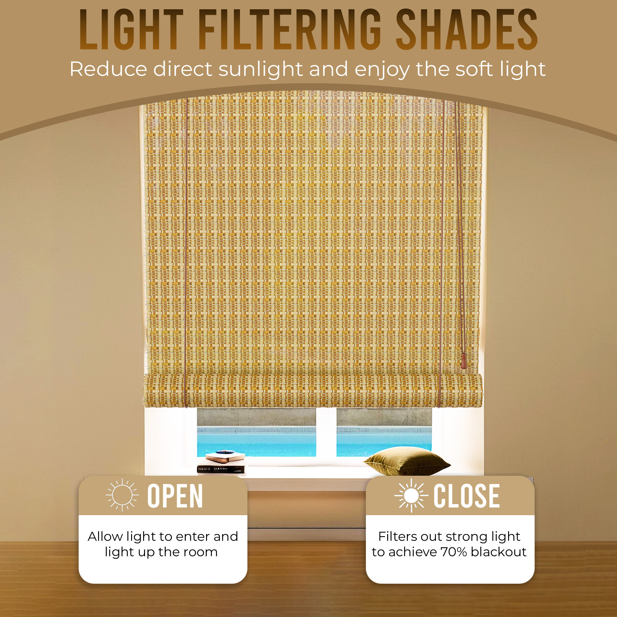 Kuber Industries 3x6 Ft Bamboo Curtains  Sunlight Dust Protection Kitchen Window Blinds for Home  Rope Roller Curtain Bamboo Chik Blinds for Balcony Restaurant Dhaba  Resort  Beige