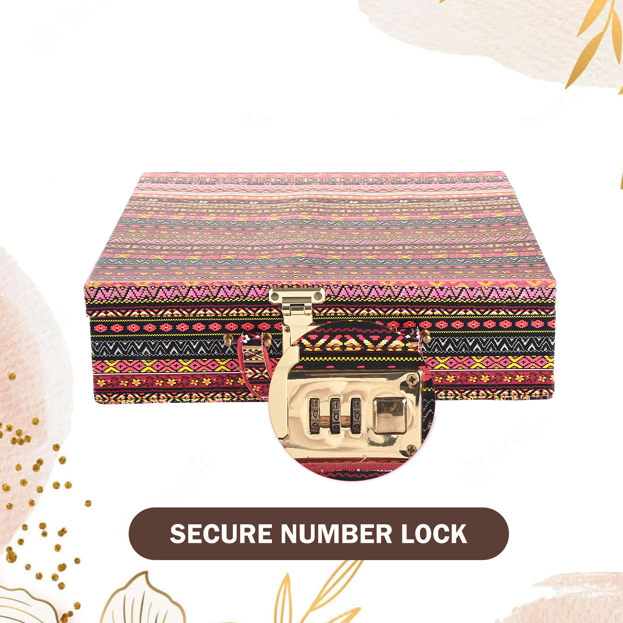 Kuber Industries 4 - Rod Removable Bangle Organiser Storage Box with Number Lock  Wedding Jewellery Organizer Case with Handle  Bangle Box for Women with Mirror  Stripes - Multicolor