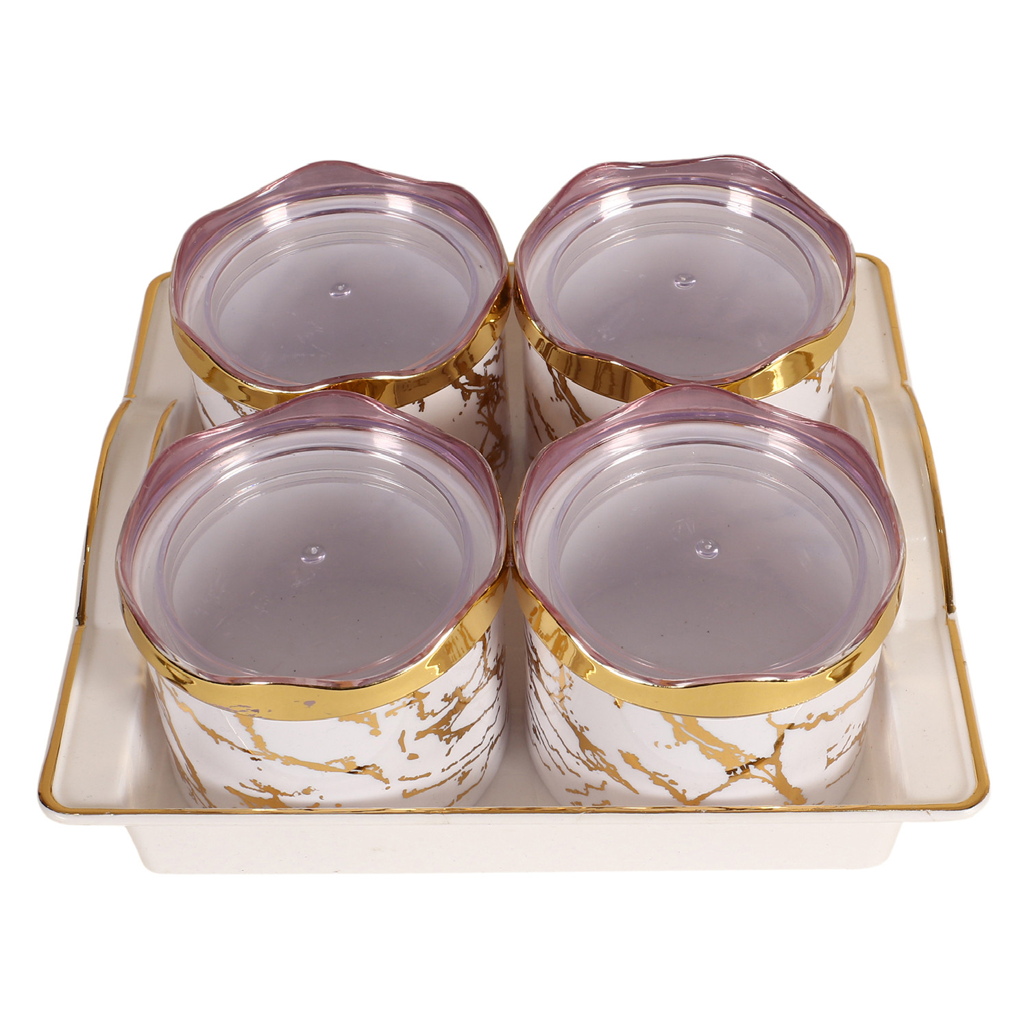 Kuber Industries 4 Containers & Tray Set|Unbreakable Plastic Snackers,Cookies,Nuts Serving Bowls|Airtight Containers with Lid,350 ml (White)