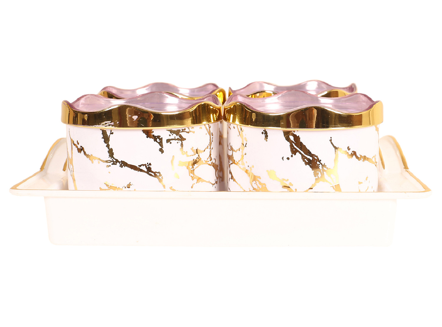 Kuber Industries 4 Containers & Tray Set|Unbreakable Plastic Snackers,Cookies,Nuts Serving Bowls|Airtight Containers with Lid,350 ml (White)