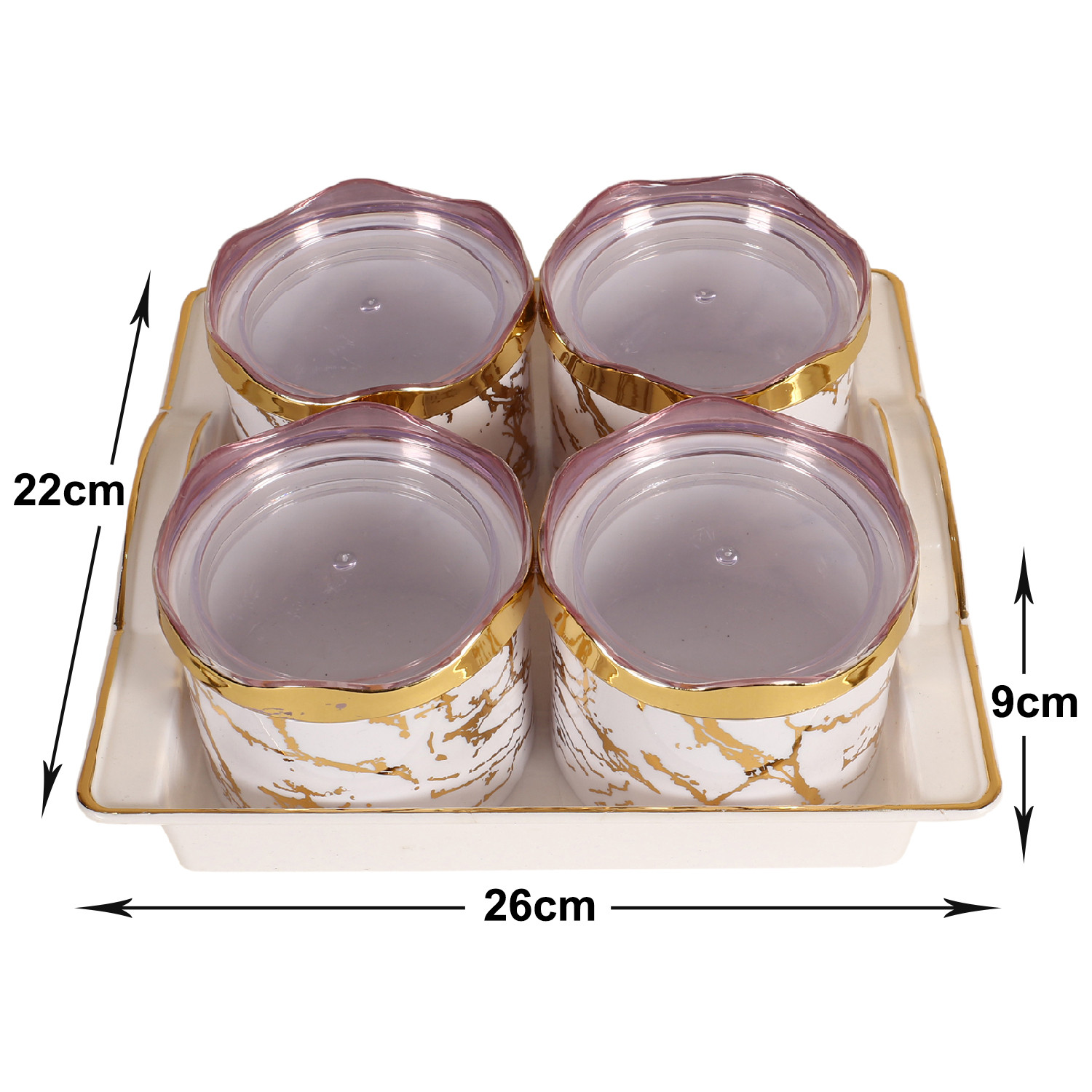 Kuber Industries 4 Containers & Tray Set|Unbreakable Plastic Snackers,Cookies,Nuts Serving Bowls|Airtight Containers with Lid,350 ml (White)