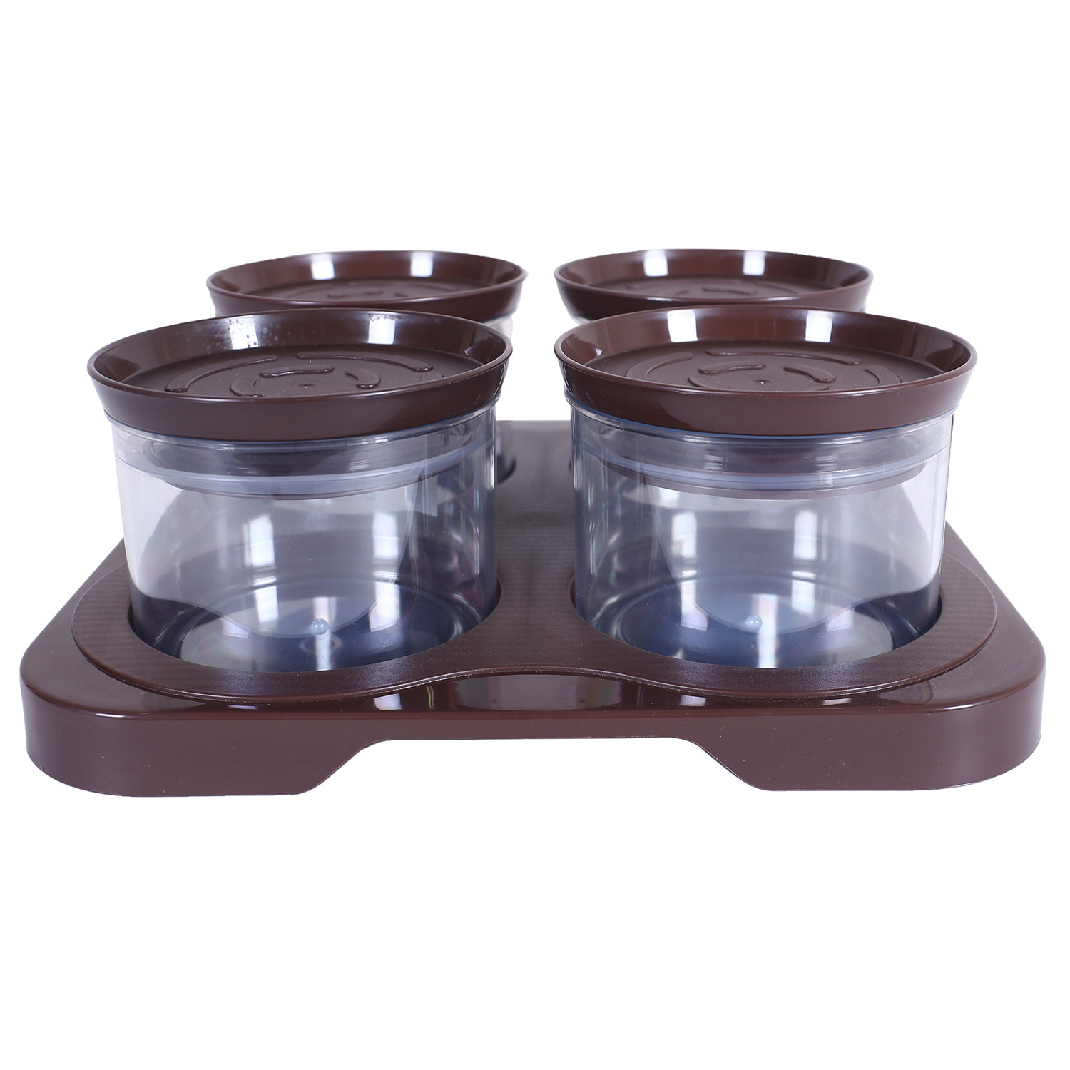 Kuber Industries 4 Containers & Tray Set|Unbreakable Plastic Snackers,Cookies,Nuts Serving Tray|Airtight Containers with Lid,350 ml (Brown)