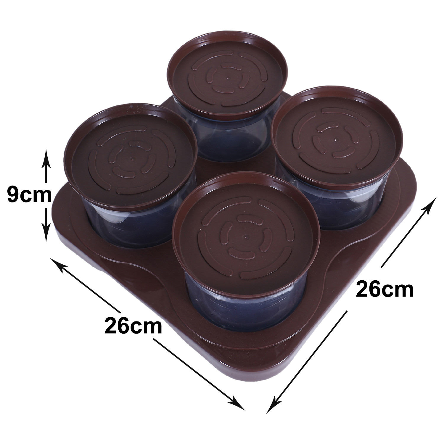Kuber Industries 4 Containers & Tray Set|Unbreakable Plastic Snackers,Cookies,Nuts Serving Tray|Airtight Containers with Lid,350 ml (Brown)