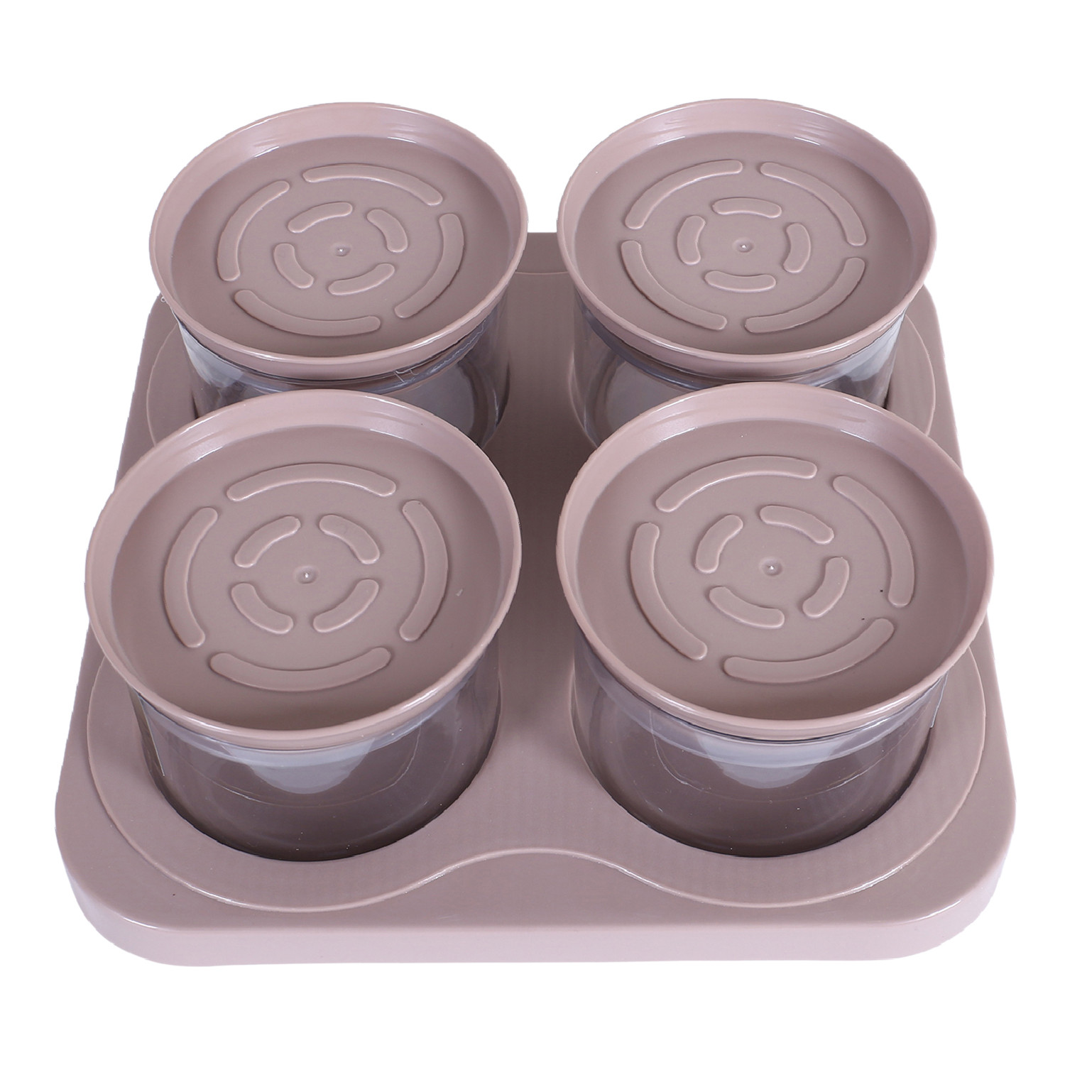 Kuber Industries 4 Containers & Tray Set|Unbreakable Plastic Snackers,Cookies,Nuts Serving Tray|Airtight Containers with Lid,350 ml (Peach)