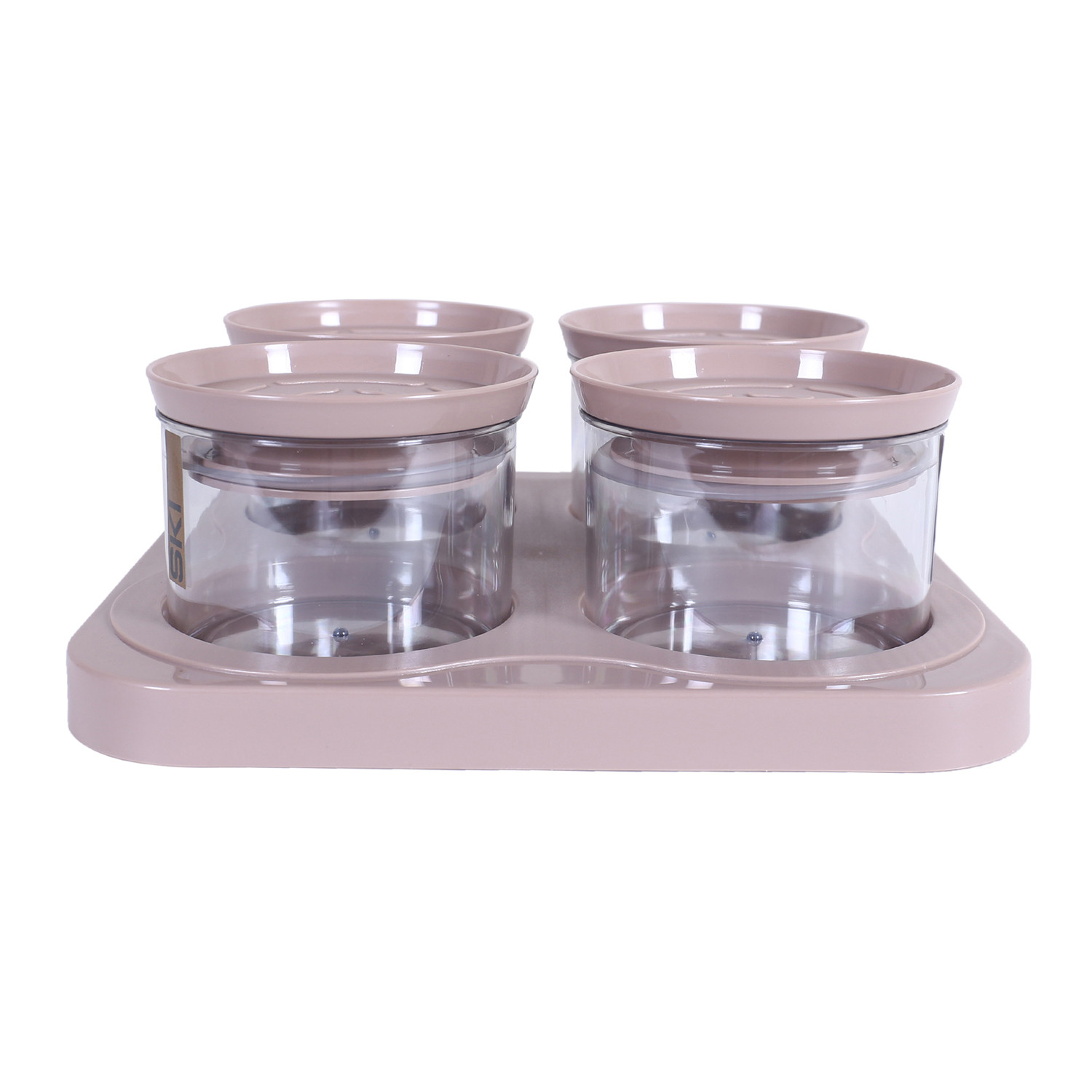 Kuber Industries 4 Containers & Tray Set|Unbreakable Plastic Snackers,Cookies,Nuts Serving Tray|Airtight Containers with Lid,350 ml (Peach)