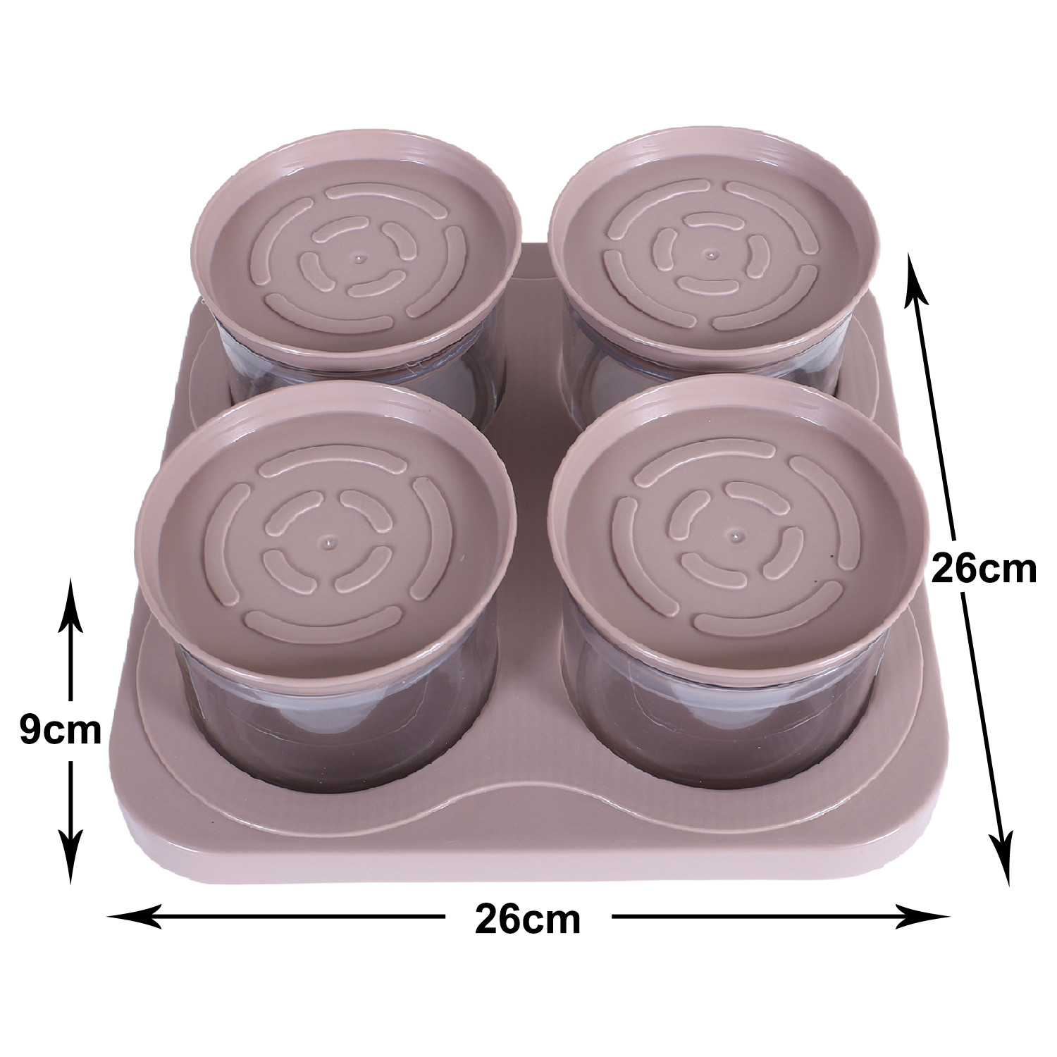 Kuber Industries 4 Containers & Tray Set|Unbreakable Plastic Snackers,Cookies,Nuts Serving Tray|Airtight Containers with Lid,350 ml (Peach)