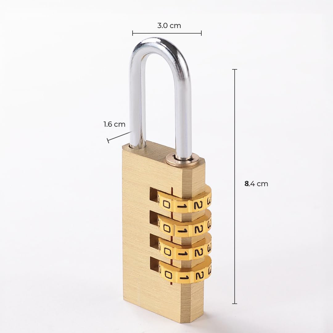 Kuber Industries 4 Digit Combination Lock | Travel Lock for Briefcase | Number Lock | Padlock for Luggage | Travelling Locks for Suitcase | Gym Lock | 8043 | Gold