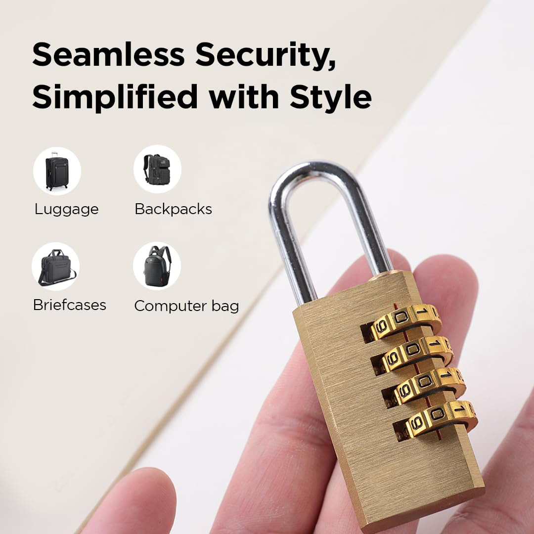 Kuber Industries 4 Digit Combination Lock | Travel Lock for Briefcase | Number Lock | Padlock for Luggage | Travelling Locks for Suitcase | Gym Lock | 8043 | Gold