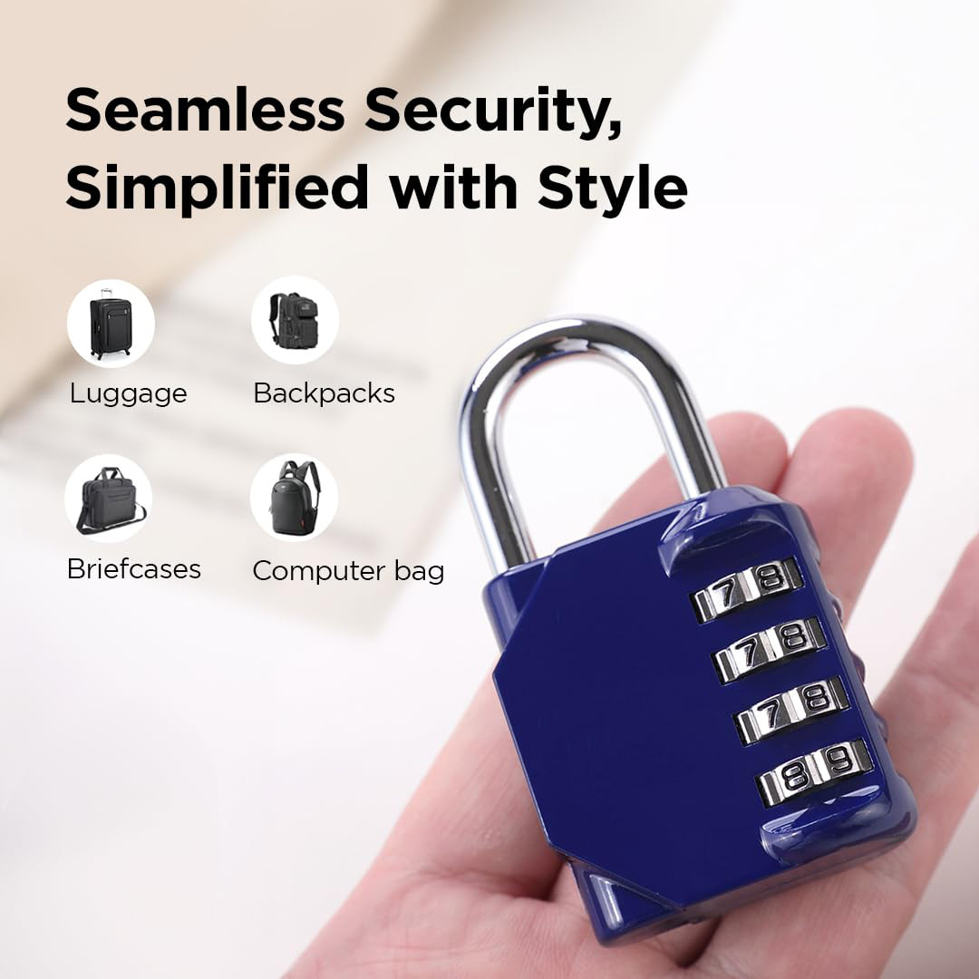 Kuber Industries 4 Digit Combination Lock | Travel Lock for Briefcase | Number Lock | Padlock for Luggage | Travelling Locks for Suitcase | Gym Lock | 8023ABL | Blue