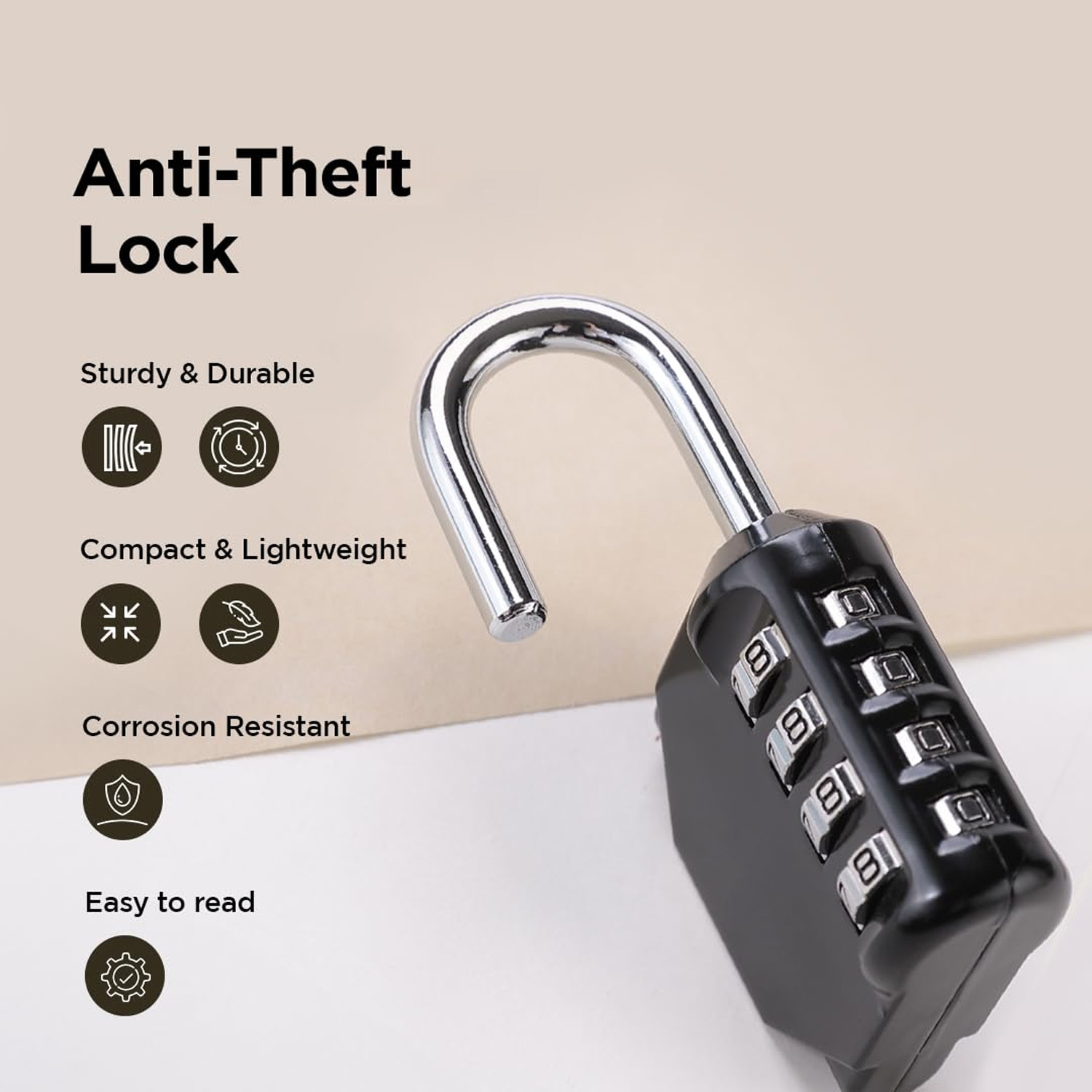 Kuber Industries 4 Digit Combination Lock | Travel Lock for Briefcase | Number Lock | Padlock for Luggage | Travelling Locks for Suitcase | Gym Lock | 8023ABK | Black