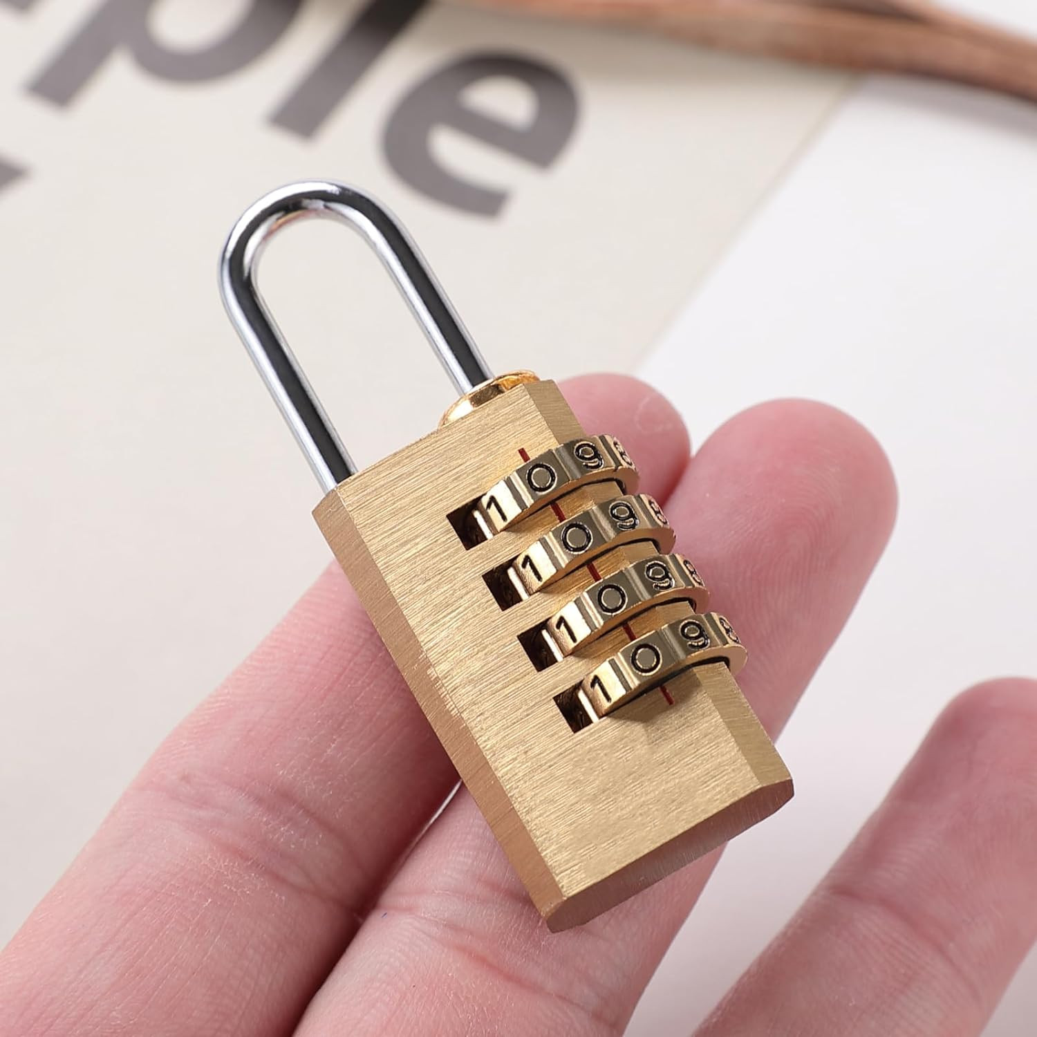 Kuber Industries 4 Digit Combination Padlock|Keyless Luggage Lock (Brass)