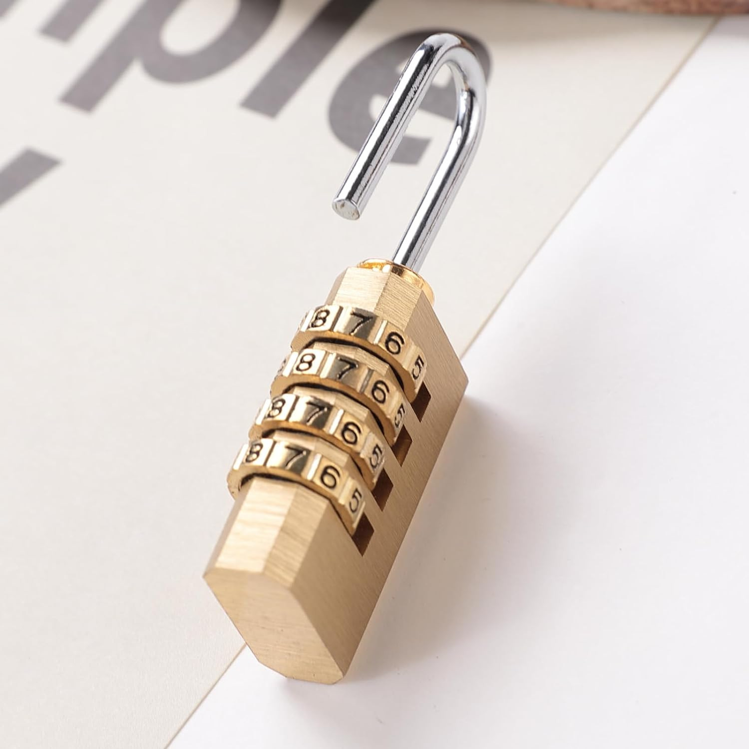 Kuber Industries 4 Digit Combination Padlock|Keyless Luggage Lock (Brass)