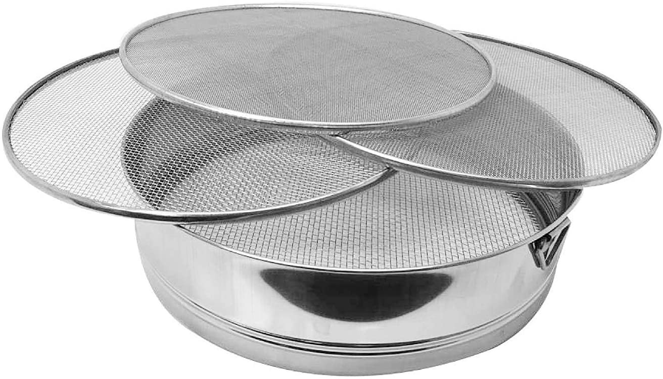 Kuber Industries 4 in 1 Stainless Steel Interchangeable Sieve Flour Chalni Spices Food Strainers Atta Chalni Jaali Channi Atta Maida Strainer (Silver)
