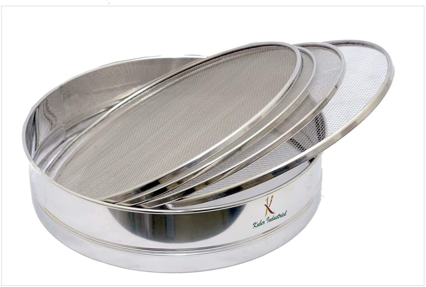 Kuber Industries 4 in 1 Stainless Steel Interchangeable Sieve Flour Chalni Spices Food Strainers Atta Chalni Jaali Channi Atta Maida Strainer (Silver)