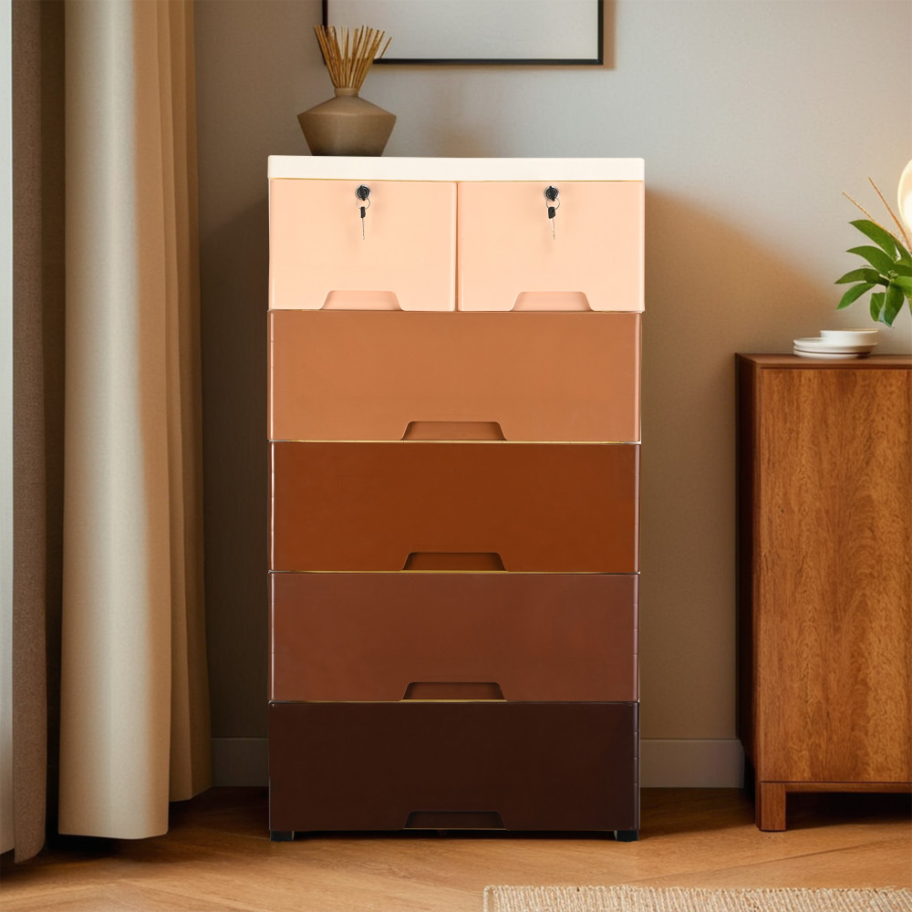 Image of Kuber Industries 4 Layer &amp; 2 Locker Chest of Drawers with Wheels | Closet Storage Drawer Cabinet for Neat &amp; Tidy Bedroom, Bathroom and Kitchen | Chester Drawers for Storage Organizer | Multicolor