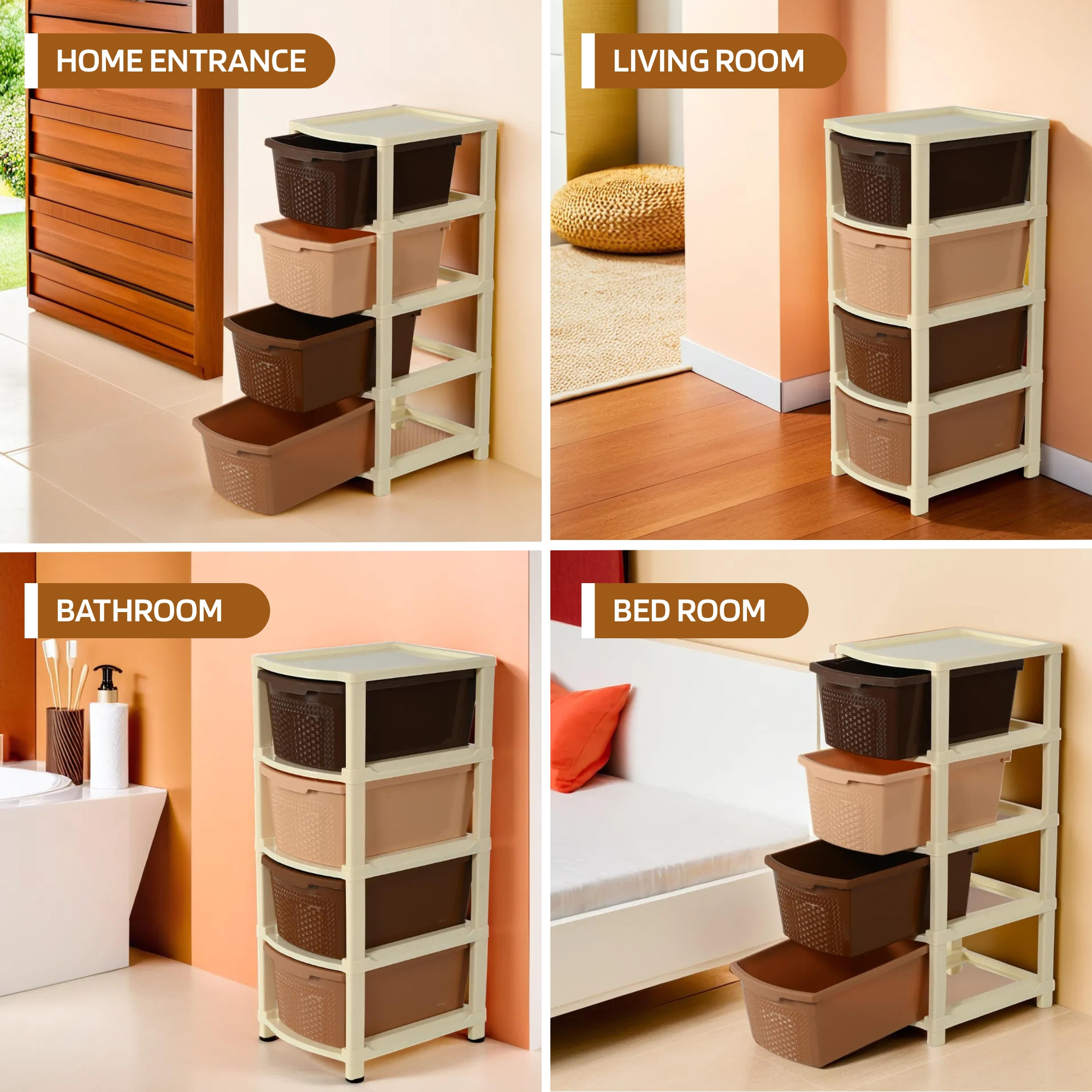 Kuber Industries 4-Layer  73 Ltr Plastic Drawer Storage Organiser  Modular Kitchen Cabinet  Toy Organizer For Kids Room  Chocolate Brown