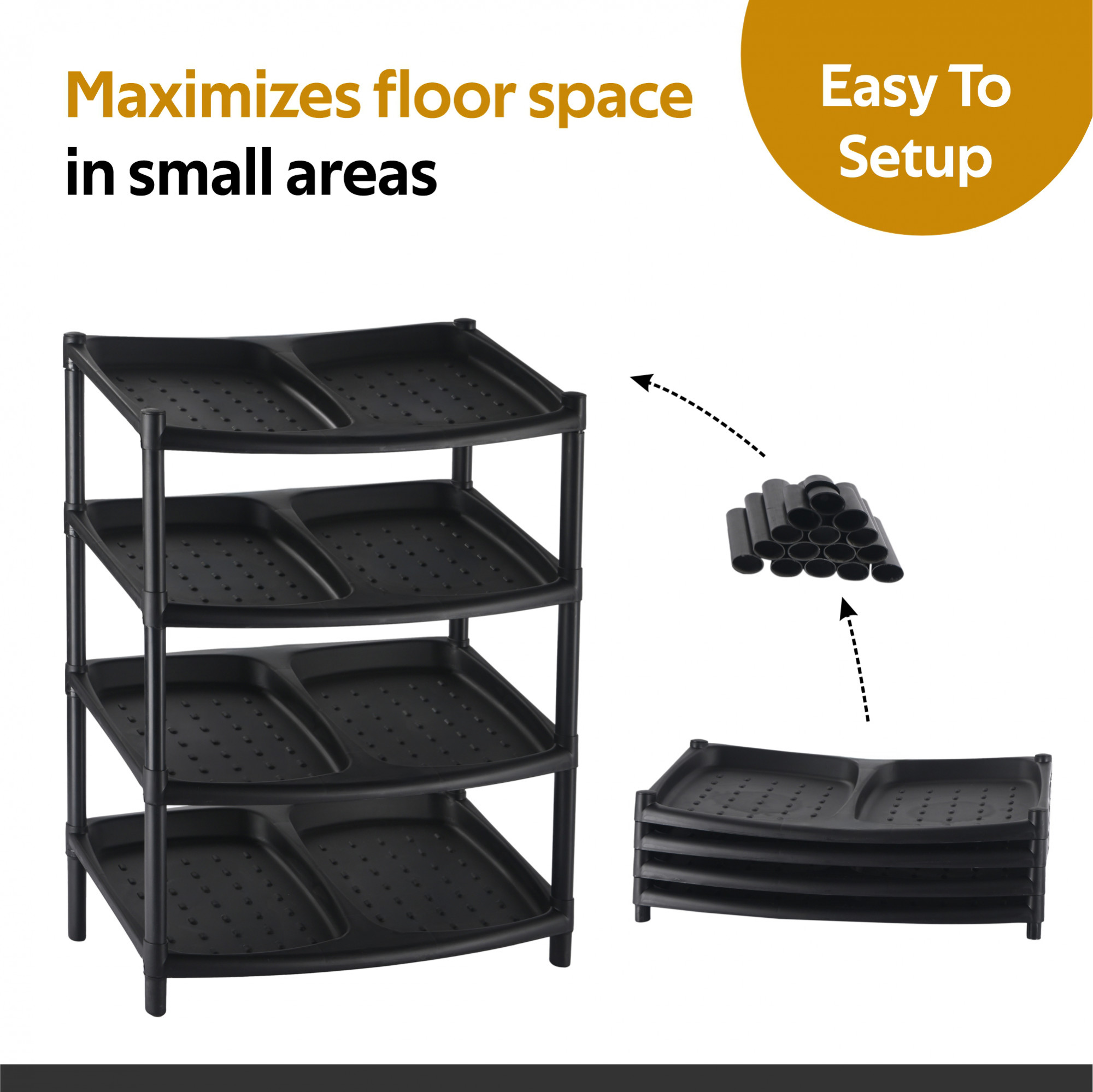 Kuber Industries 4-Layer Collapsible Shoes Rack for Home  8-Compartments Chappal Stand for HomeOffice  Space-Saving and Durable Footwear Storage - Ideal for Entryways and Closets  Black