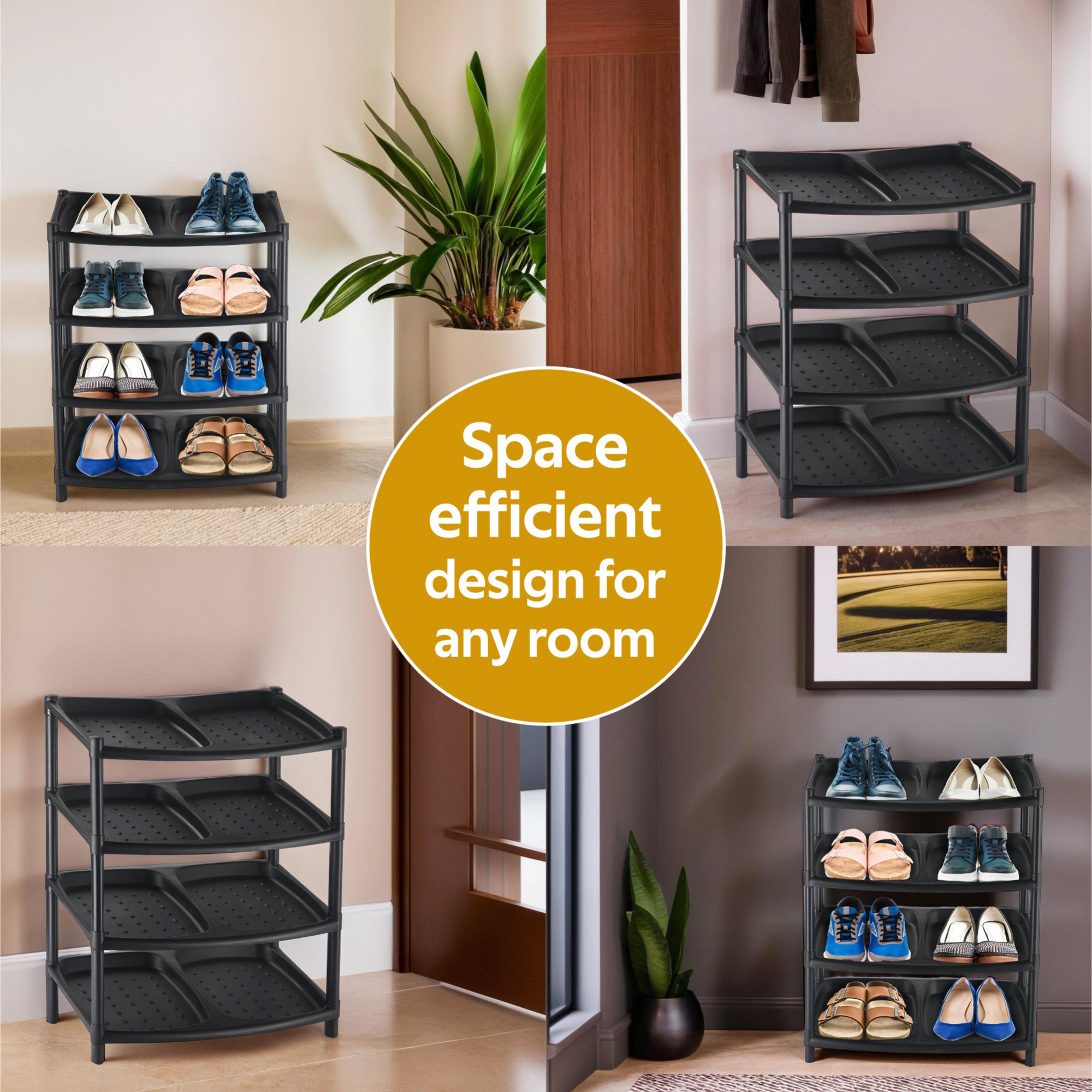 Kuber Industries 4-Layer Collapsible Shoes Rack for Home  8-Compartments Chappal Stand for HomeOffice  Space-Saving and Durable Footwear Storage - Ideal for Entryways and Closets  Black