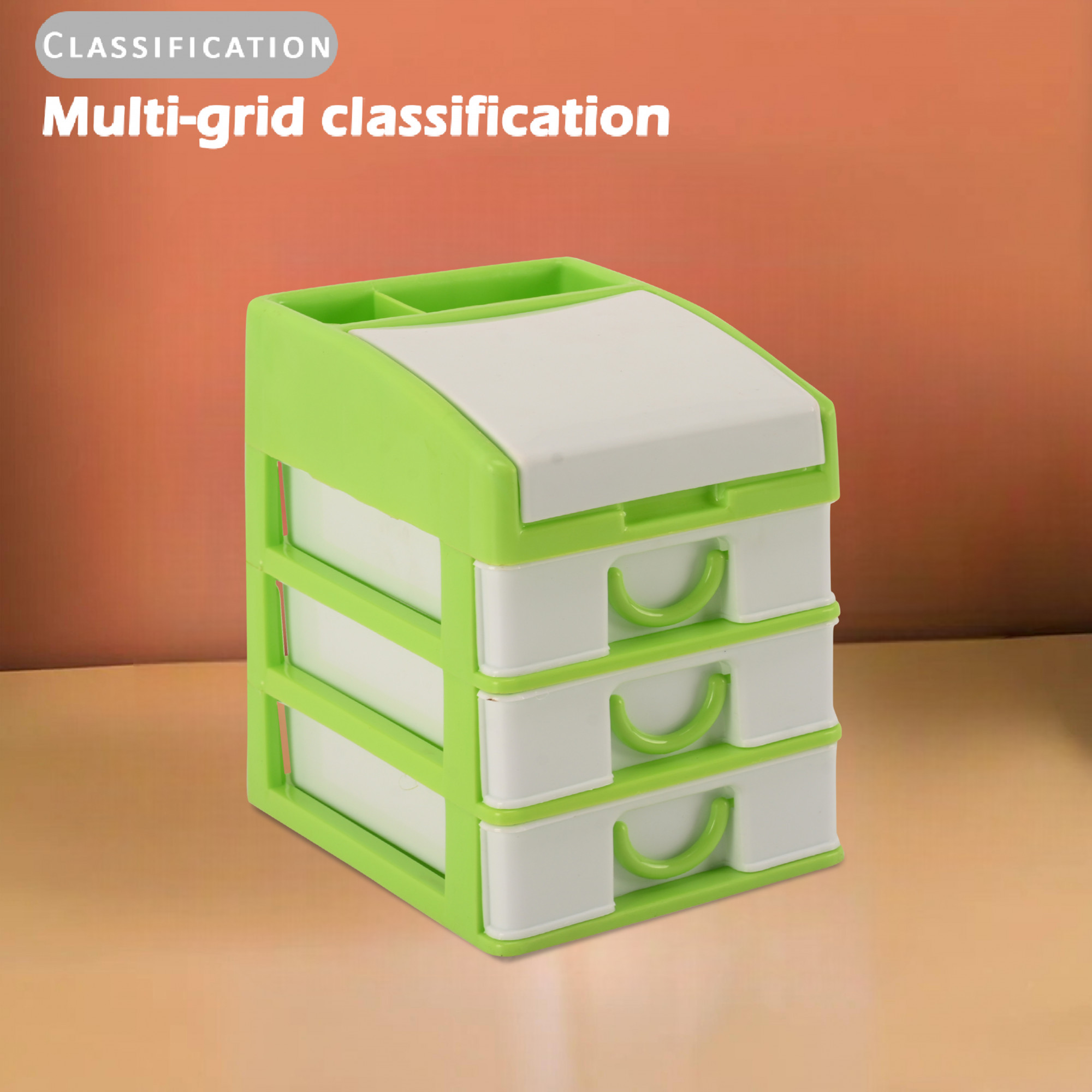 Kuber Industries 4-Layer Drawer Storage Organizer For Beauty Products with Lid  Cosmetic Organizer Shelf For Makeup Table  Light Green