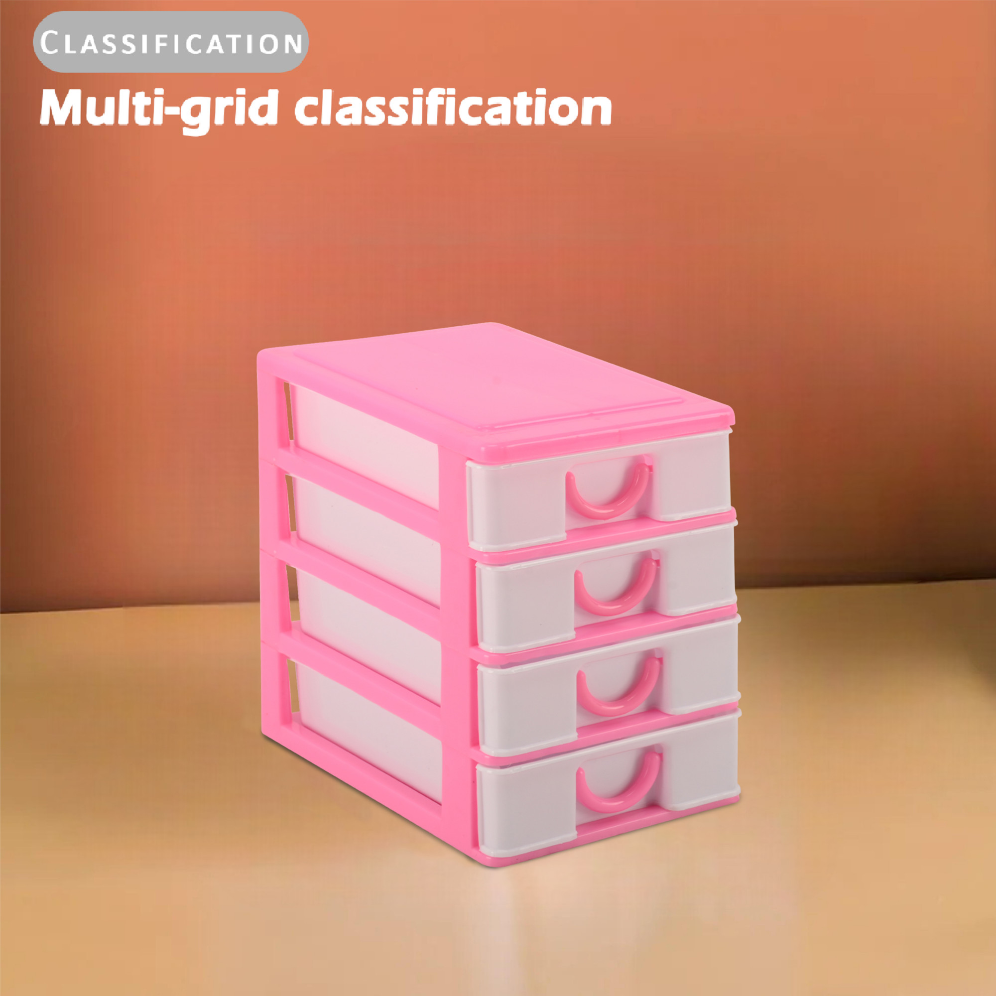 Kuber Industries 4-Layer Plastic Drawer Storage Organizer For Beauty Products  Cosmetic Organizer Shelf For Makeup Table  White  Pink