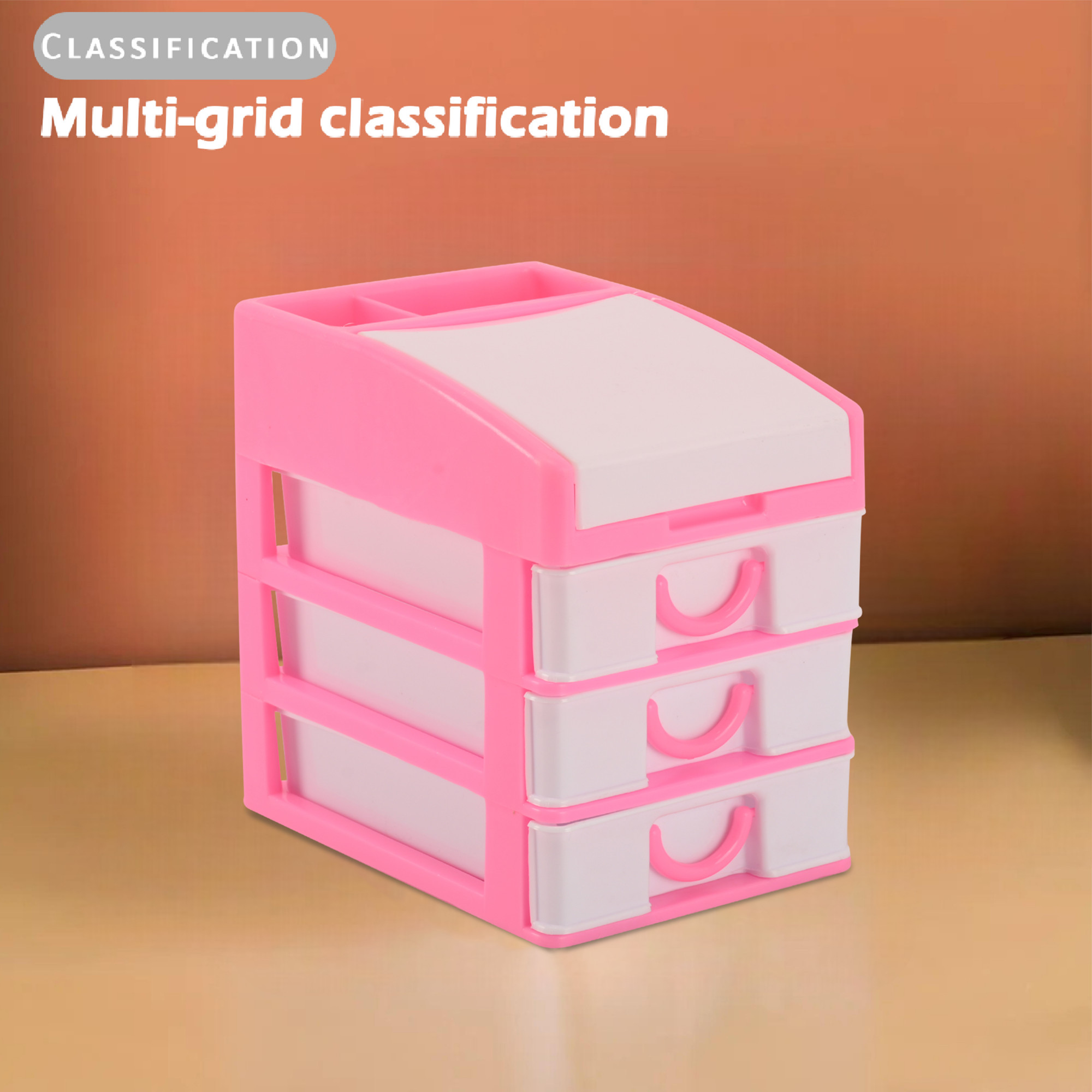 Kuber Industries 4-Layer Plastic Drawer Storage Organizer For Beauty Products with Lid  Cosmetic Organizer Shelf For Makeup Table  Pink