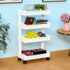 4-Layer Plastic Stackable Rack for Storage Multipurpose with Wheels | Moveable Basket &amp; Book Shelf for Kids Room | Portable Side Rack for Living Room, Study Room &amp; Office | White