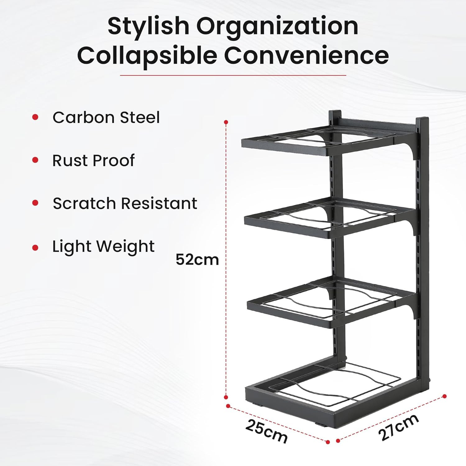 Kuber Industries 4-Layer Pots and Pans Organiser Rack|Kitchen Organization And Storage|Adjustable Pot Lid Holder Rack|Home Kitchen Accessories (Black)