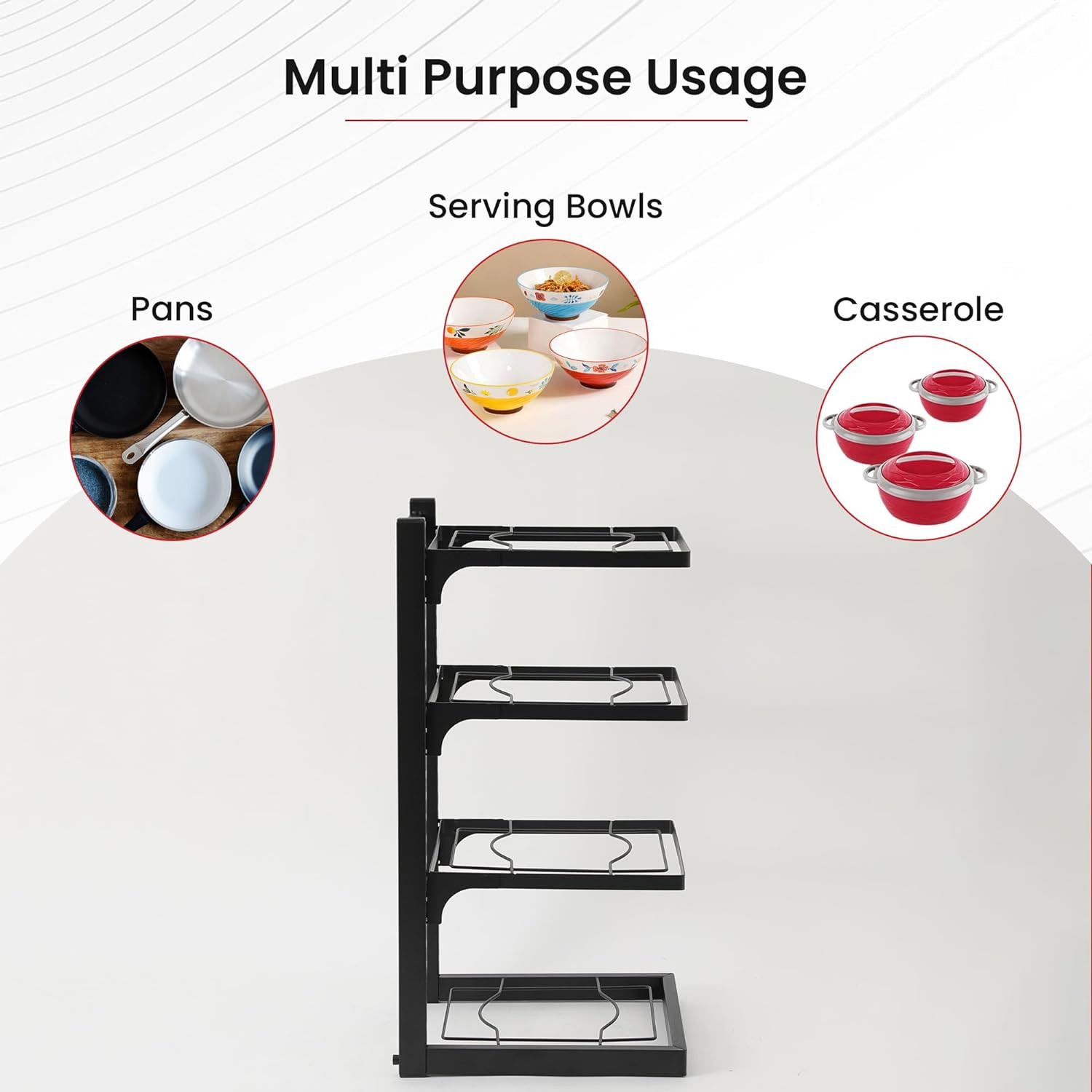 Kuber Industries 4-Layer Pots and Pans Organiser Rack|Kitchen Organization And Storage|Adjustable Pot Lid Holder Rack|Home Kitchen Accessories (Black)