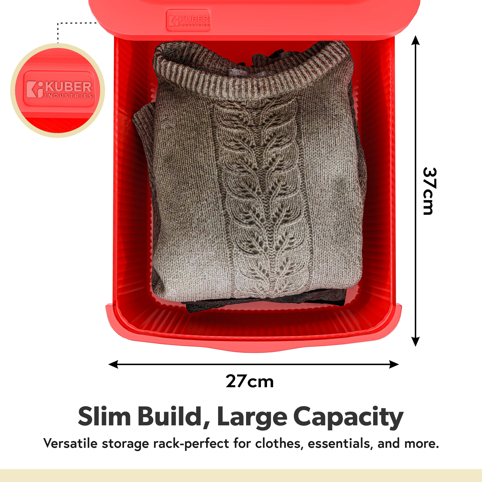 Kuber Industries 4 Layer Storage Rack with Wheels  Modular Drawers Organiser for Bedroom Office Home Cosmetics Kitchen items Toys  White  Red