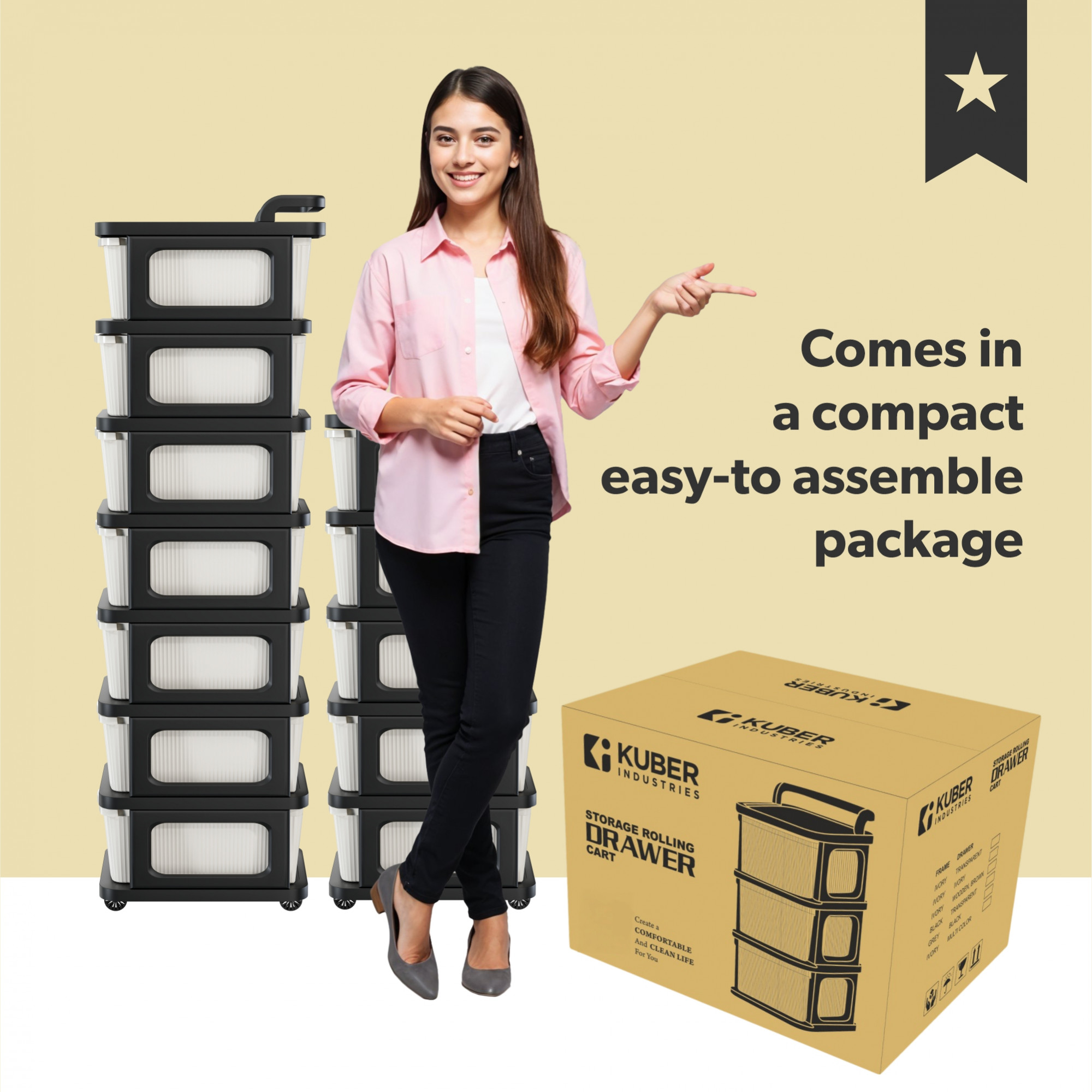 Kuber Industries 4 Layer Storage Rack with Wheels  Modular Drawers Organiser for Bedroom Office Home Cosmetics Kitchen items Toys  White  Black