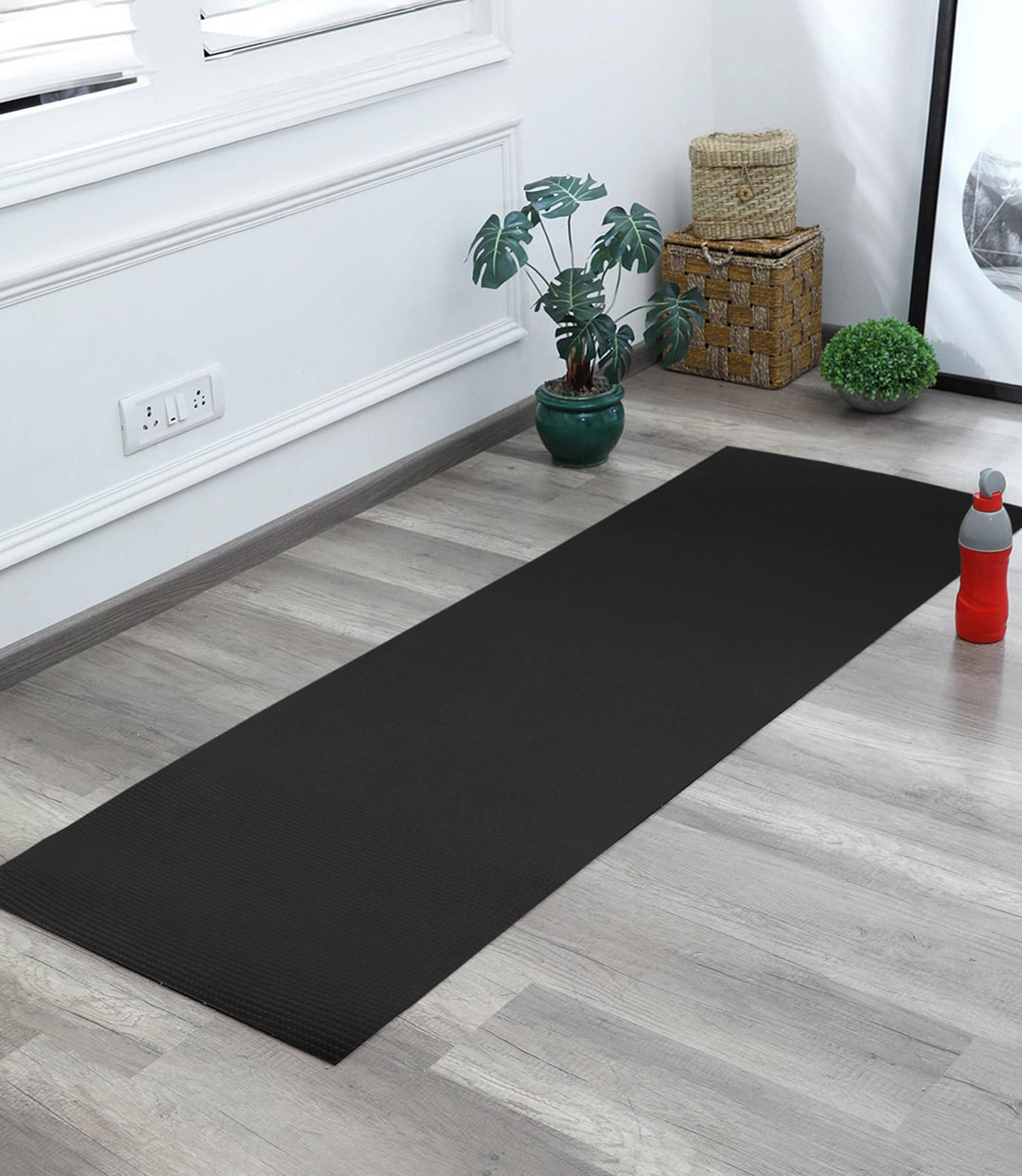 Kuber Industries 4 MM Extra Thick Yoga mat for Gym Workout and Flooring Exercise Long Size Yoga Mat for Men and Women, 6 x 2 Feet (Black)-33_S_KUBQMART11572