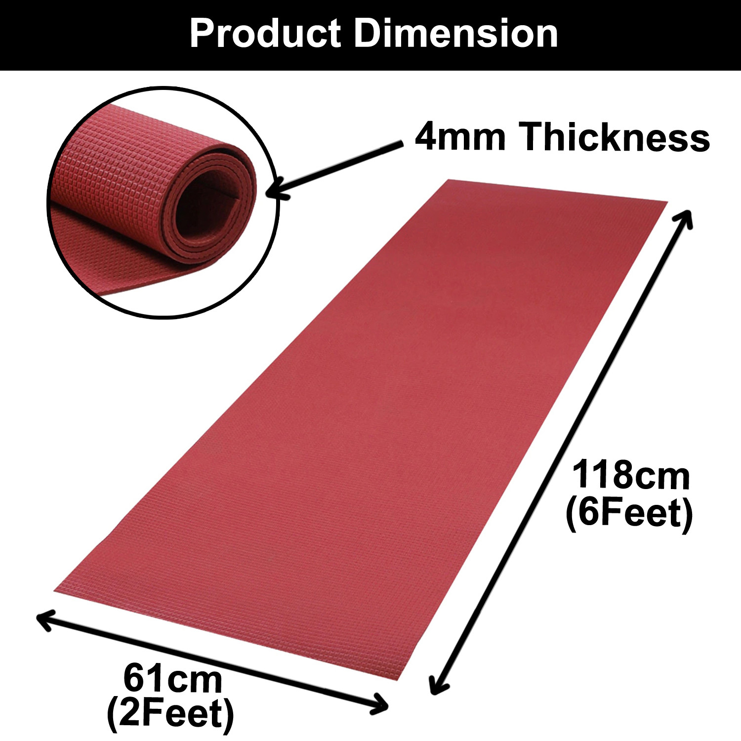 Kuber Industries 4 MM Extra Thick Yoga mat for Gym Workout and Flooring Exercise Long Size Yoga Mat for Men and Women, 6 x 2 Feet (Maroon)-33_S_KUBQMART11574