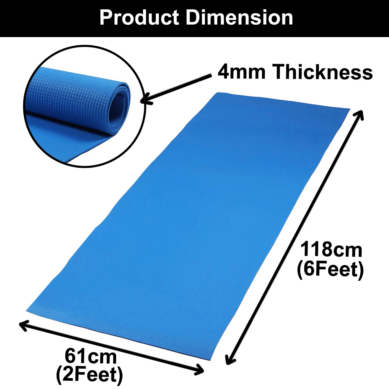 Kuber Industries 4 MM Extra Thick Yoga mat for Gym Workout and Flooring Exercise Long Size Yoga Mat for Men and Women, 6 x 2 Feet (Blue)-33_S_KUBQMART11580