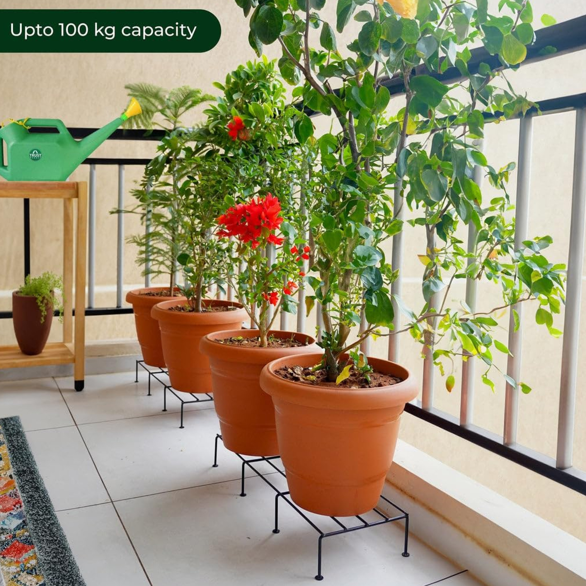 Kuber Industries 4 Pcs Metal 24 Inch Flower Pot Stand Organiser  Outdoor and Indoor Plant Stands for Home Decor Living Room Balcony  Garden Use  Floor Gamla Planters Holder - Black