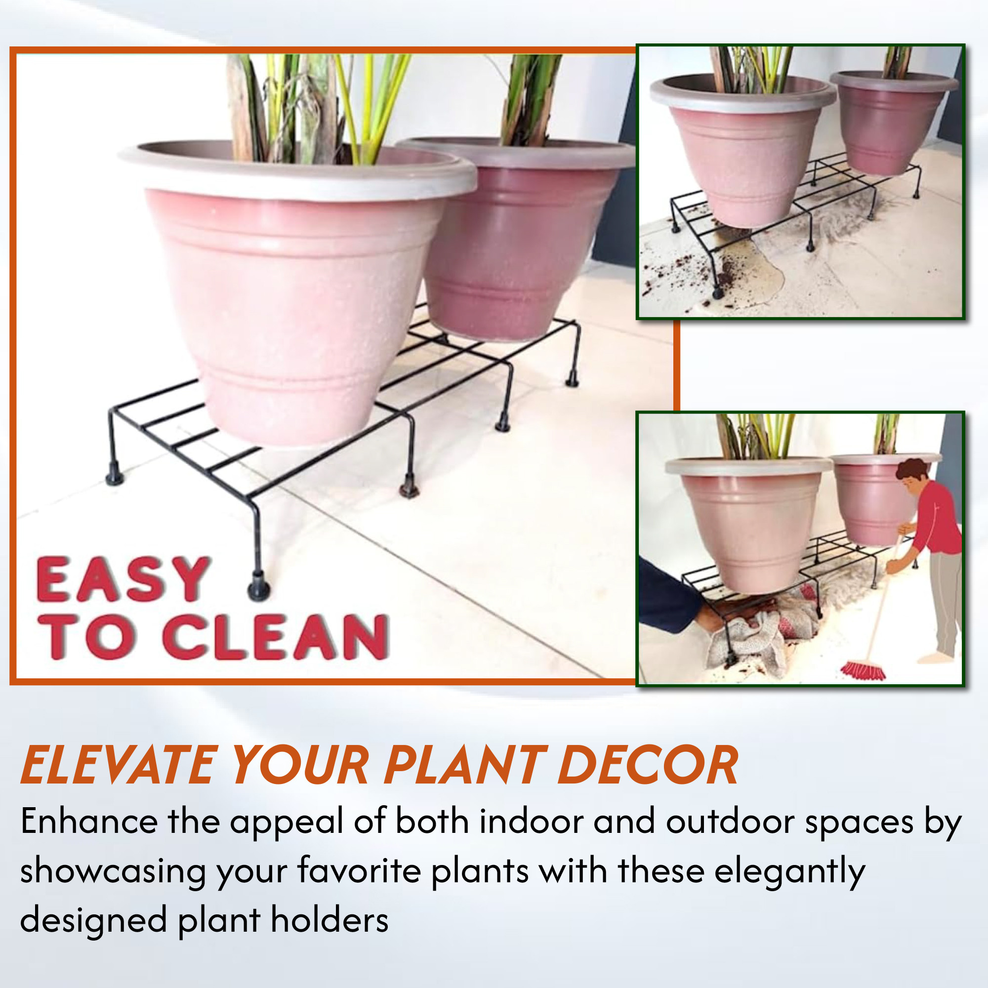 Kuber Industries 4 Pcs Metal 24 Inch Flower Pot Stand Organiser  Outdoor and Indoor Plant Stands for Home Decor Living Room Balcony  Garden Use  Floor Gamla Planters Holder - Black