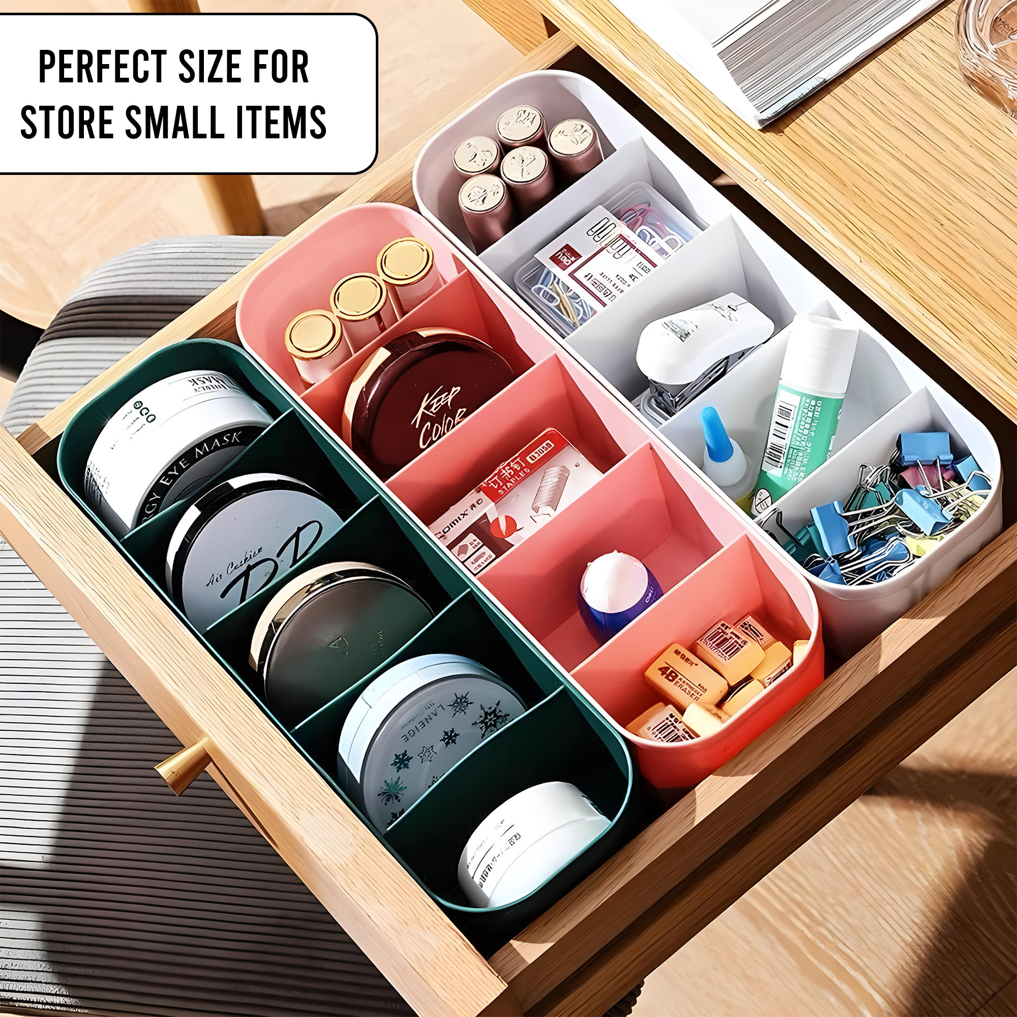 Kuber Industries 4 Pcs Plastic Multi Purpose Wardrobe Organizer for Storage with Compartments  VanityDressing Table Organiser  Desk Drawer Organizer for Home  office  Multicolor