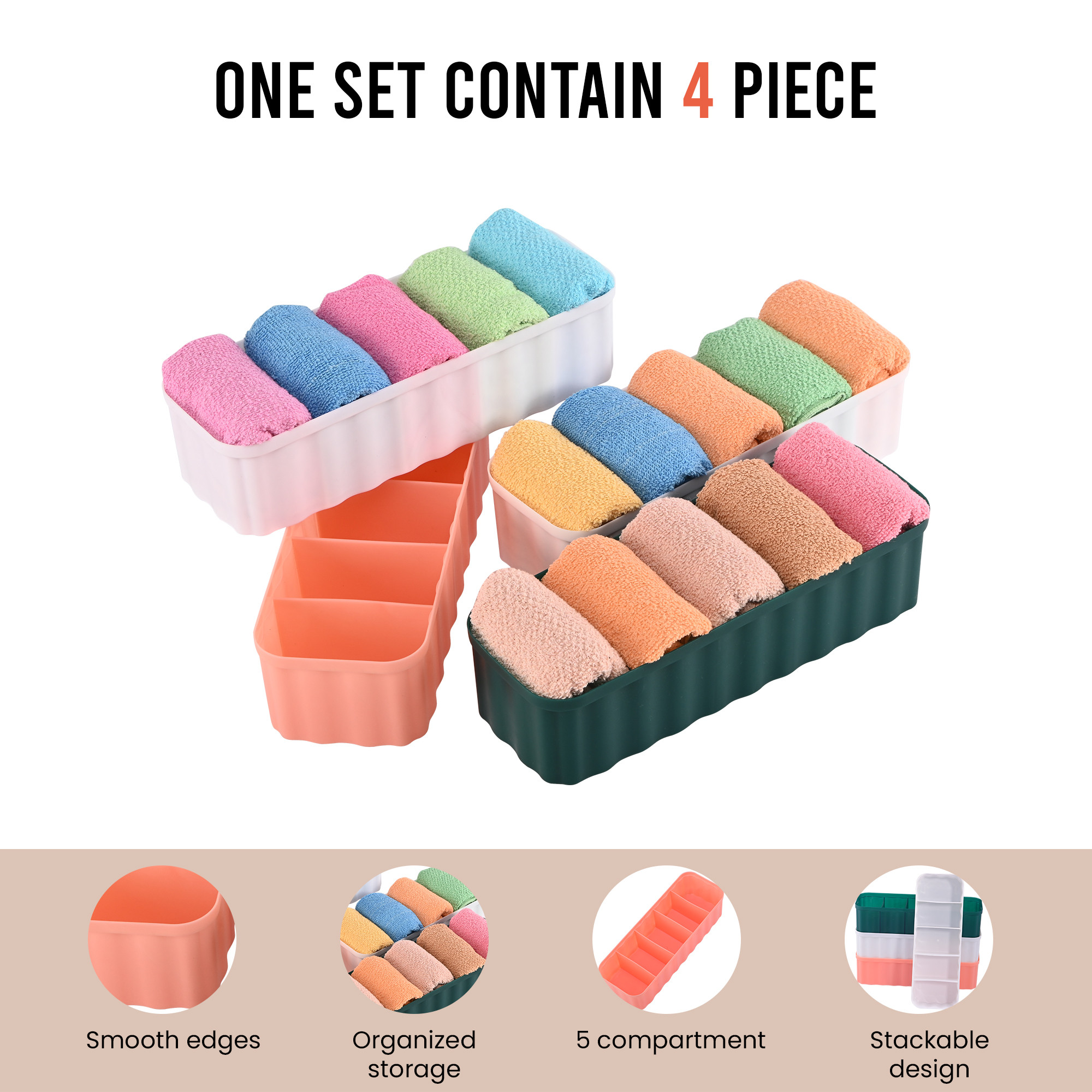 Kuber Industries 4 Pcs Plastic Multi Purpose Wardrobe Organizer for Storage with Compartments  VanityDressing Table Organiser  Desk Drawer Organizer for Home  office  Multicolor