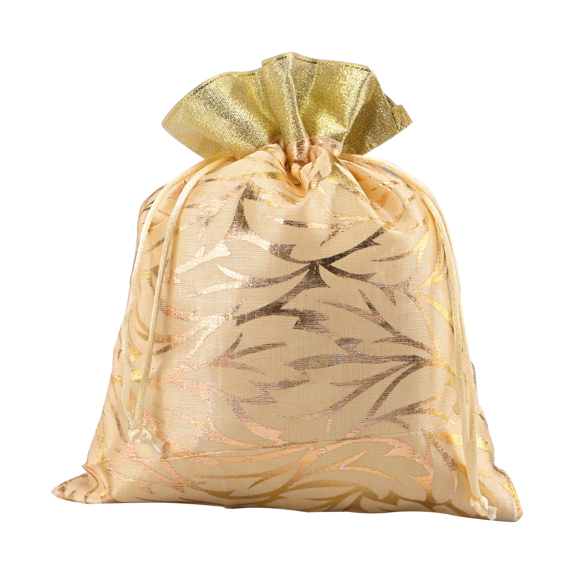 Kuber Industries 4 Pcs Potli Bag For Women  Girls  Return Gift  7x9 Inch Drawstring Potli - Ideal For Party Wedding  Events  Autmn Leaf Print - Cream